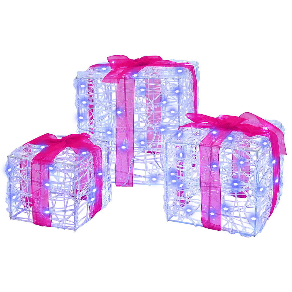 Scatola Regalo 3 pz 60 LED Blu 20 x 20 x 20 cm Acrilico
