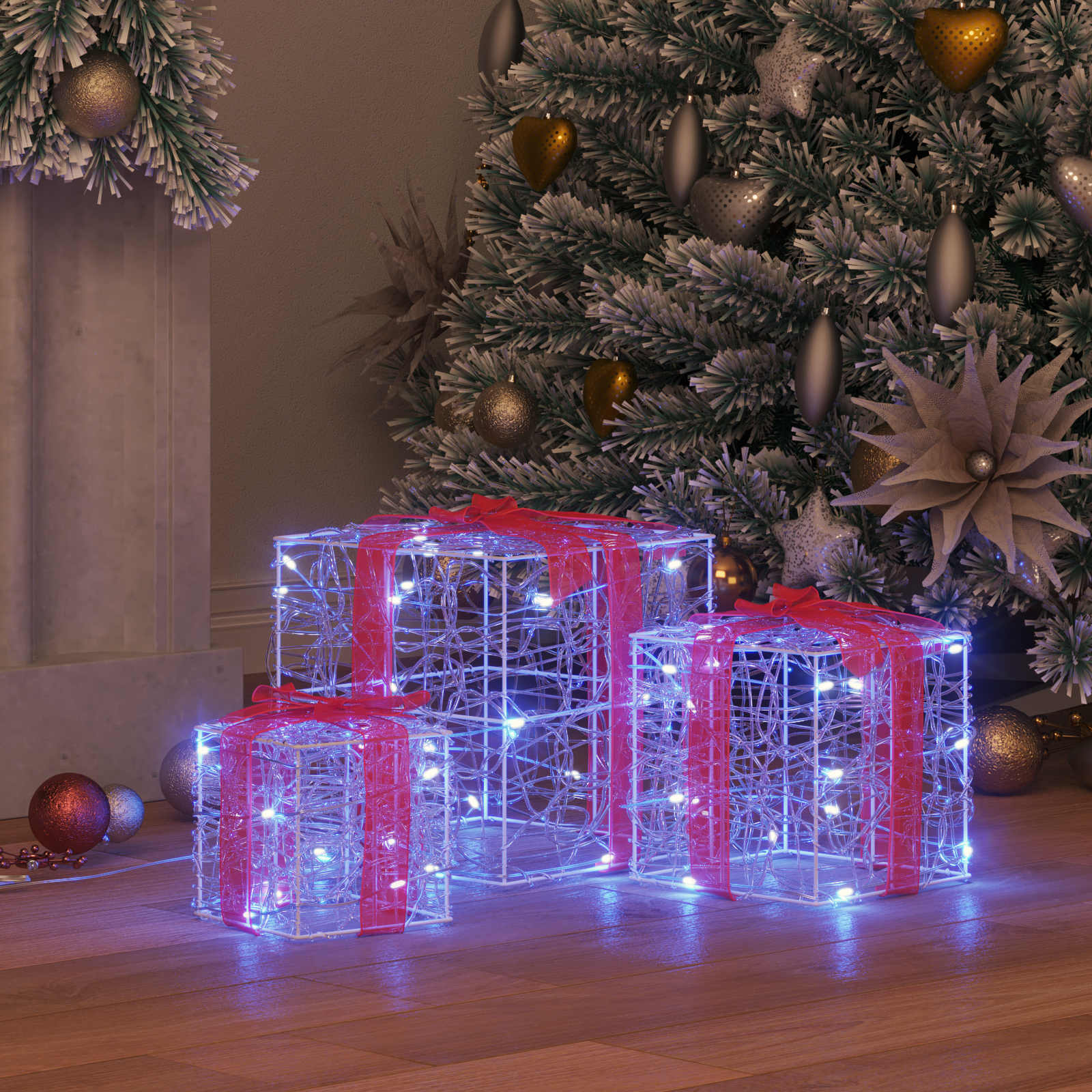 Scatola Regalo 3 pz 60 LED Blu 20 x 20 x 20 cm Acrilico