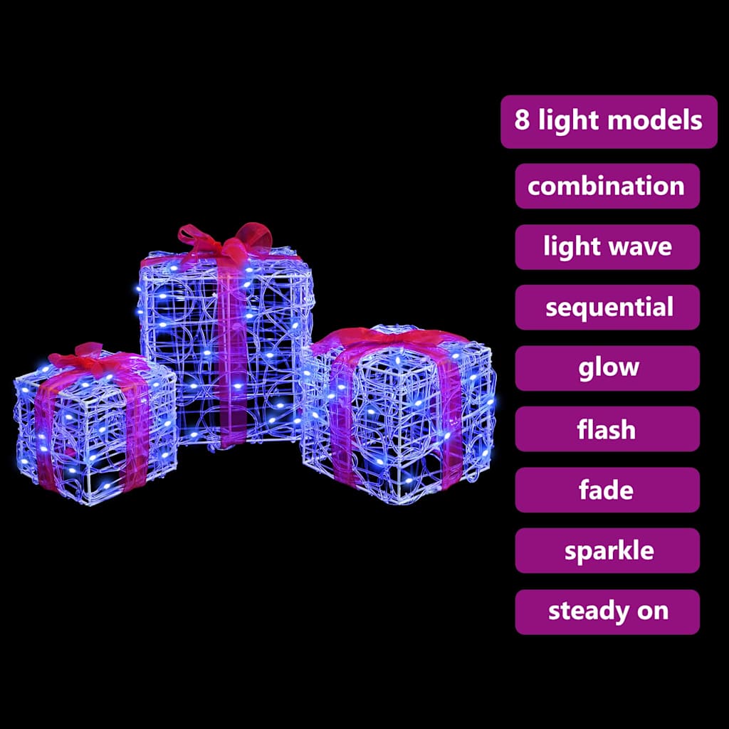 Scatola Regalo 3 pz 60 LED Blu 20 x 20 x 20 cm Acrilico