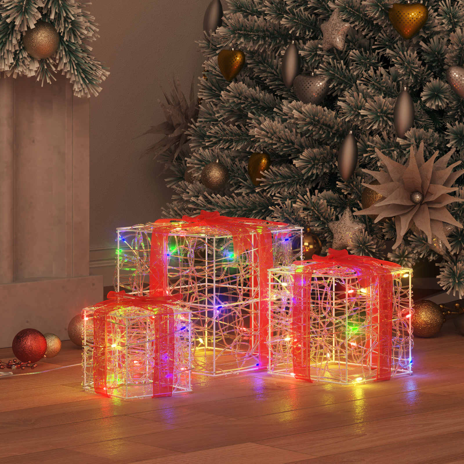 Scatola Regalo 3 pz 60 LED Multicolore 20 x 20 x 20 cm Acrilico
