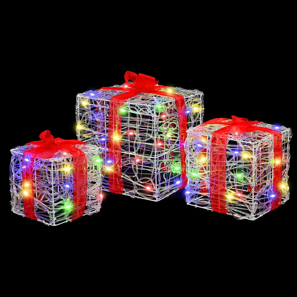 Scatola Regalo 3 pz 60 LED Multicolore 20 x 20 x 20 cm Acrilico