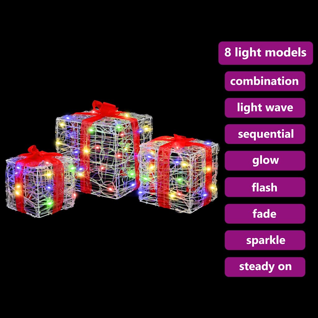 Scatola Regalo 3 pz 60 LED Multicolore 20 x 20 x 20 cm Acrilico