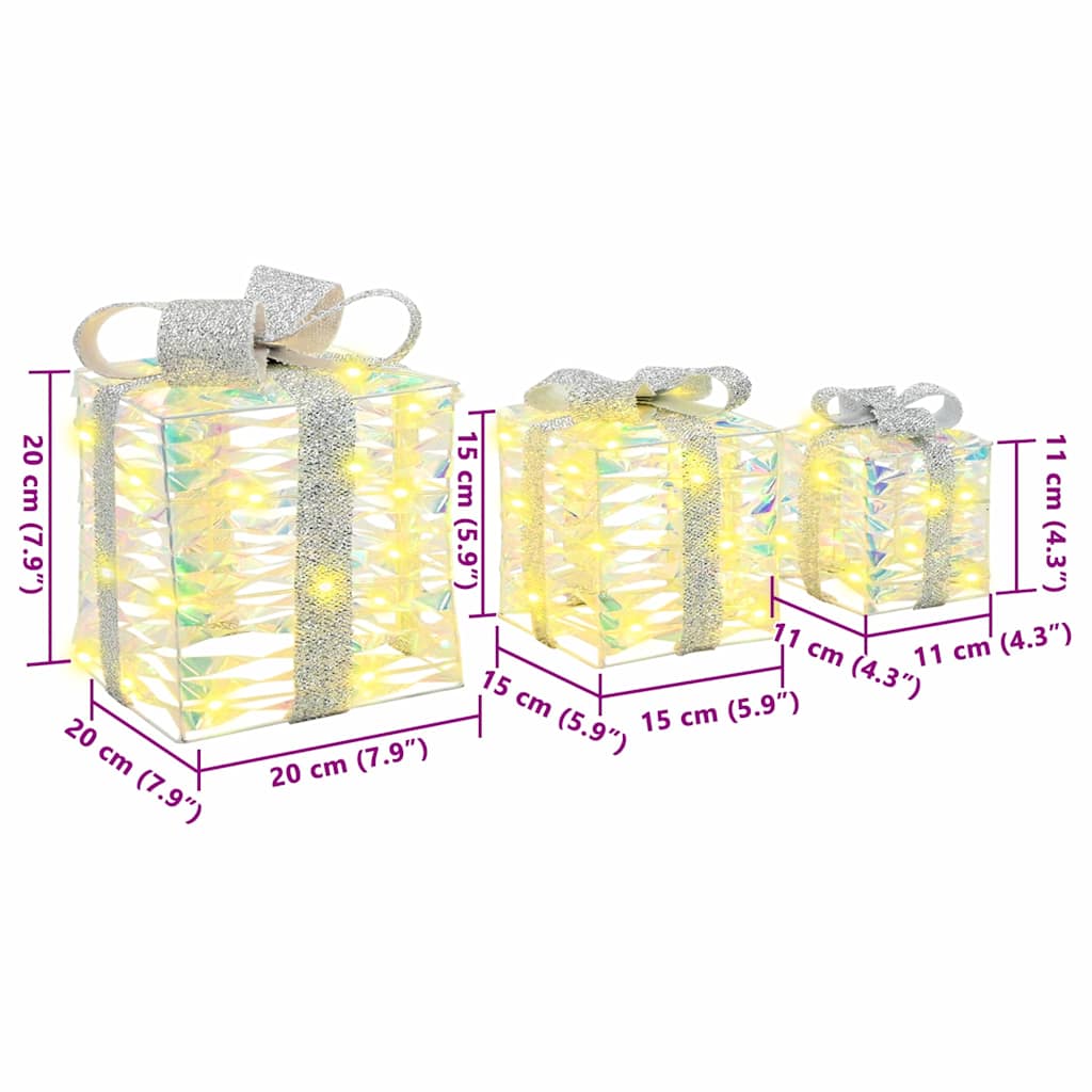 Scatola regalo di Natale illuminata 3 pz 150 LED Bianco caldo