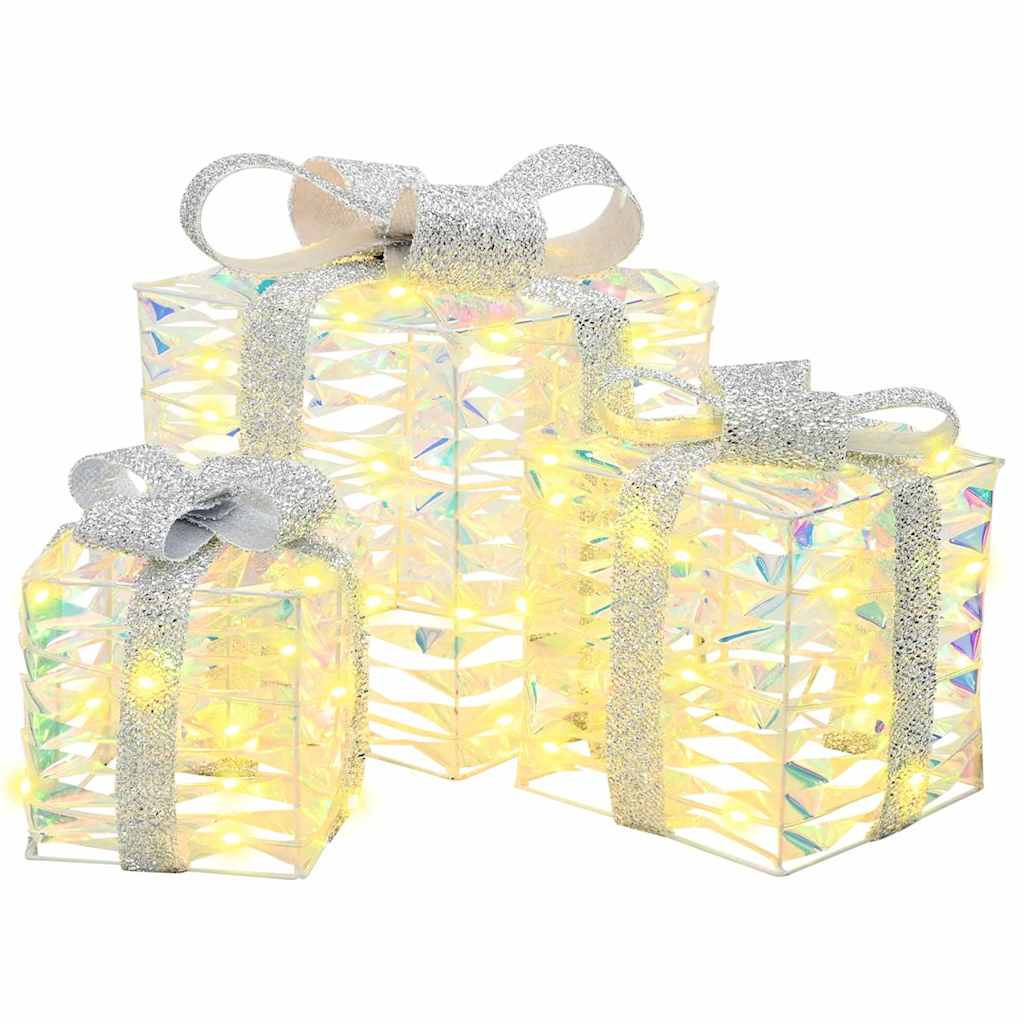 Scatola regalo di Natale illuminata 3 pz 150 LED Bianco caldo