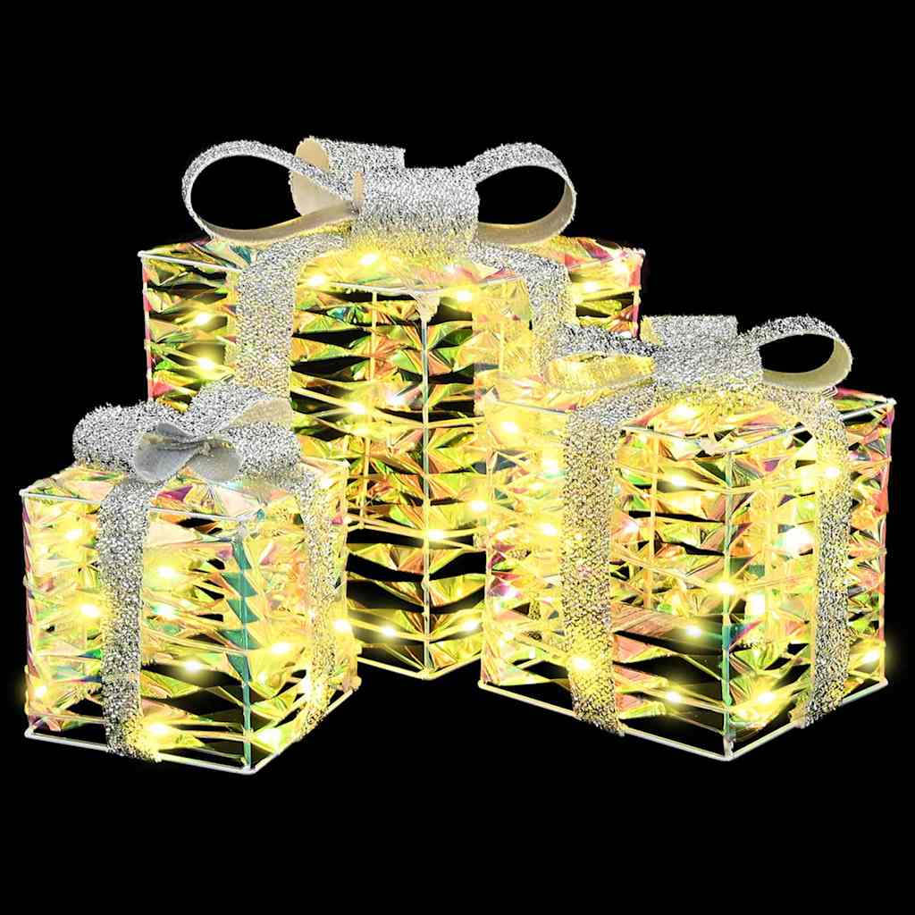 Scatola regalo di Natale illuminata 3 pz 150 LED Bianco caldo