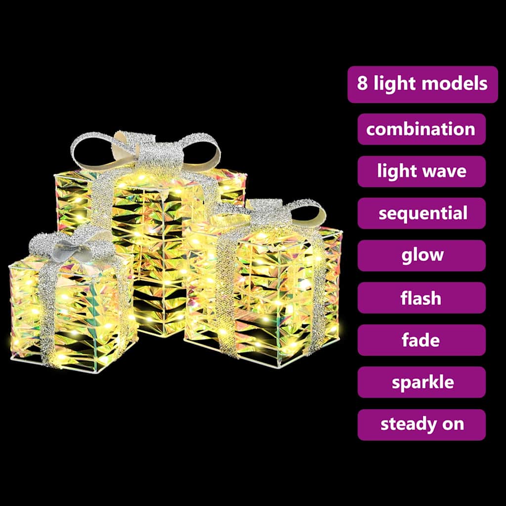 Scatola regalo di Natale illuminata 3 pz 150 LED Bianco caldo