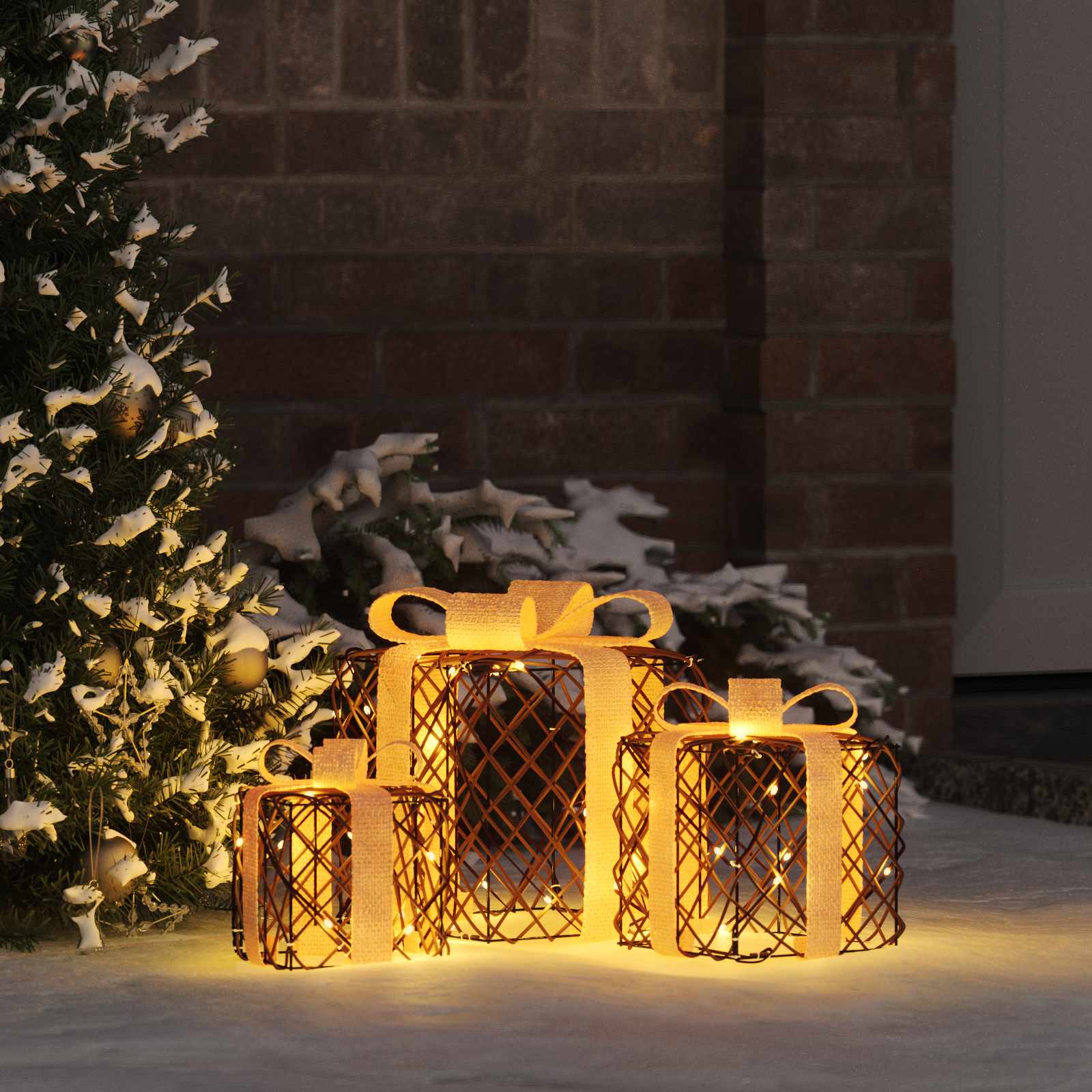 Scatola regalo di Natale illuminata 3 pz 150 LED Bianco caldo