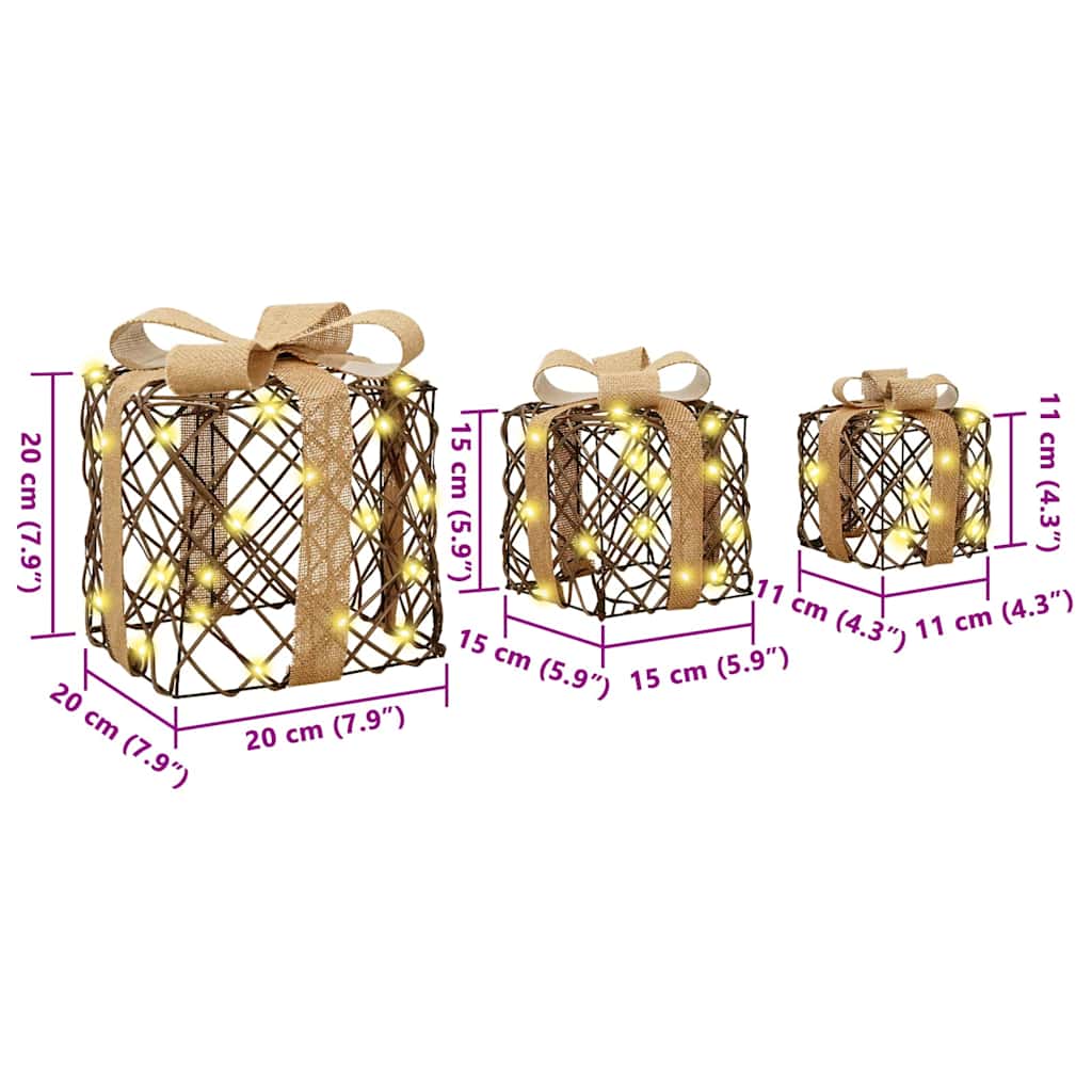 Scatola regalo di Natale illuminata 3 pz 150 LED Bianco caldo