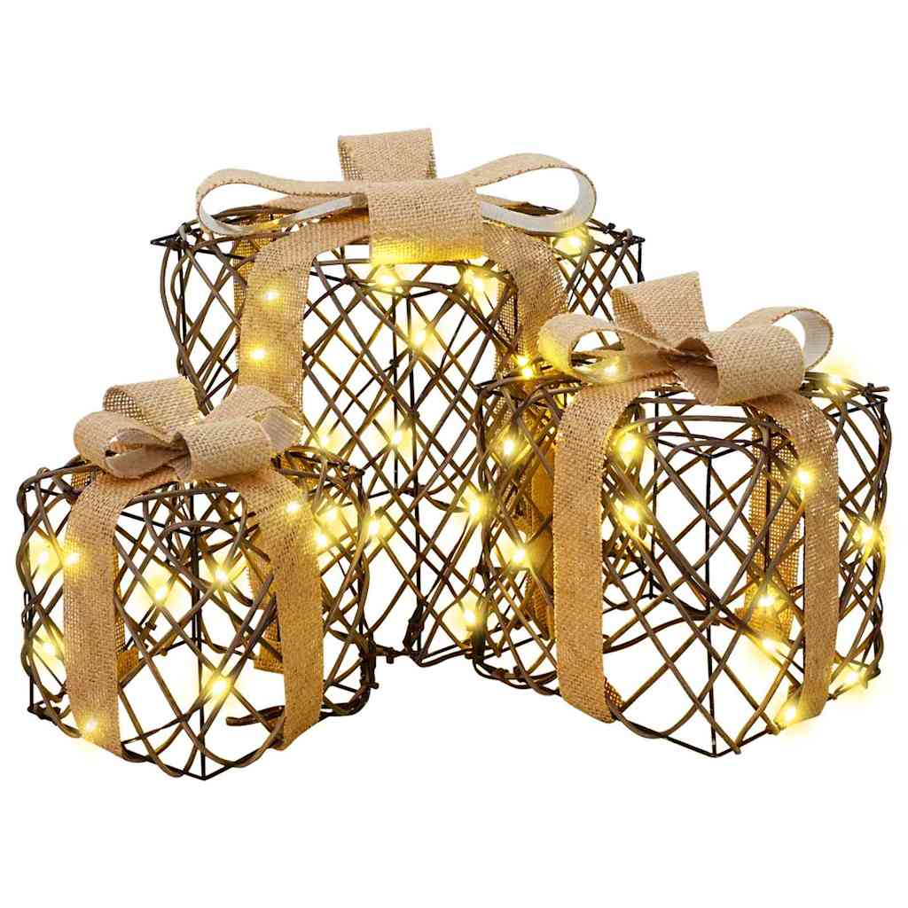 Scatola regalo di Natale illuminata 3 pz 150 LED Bianco caldo