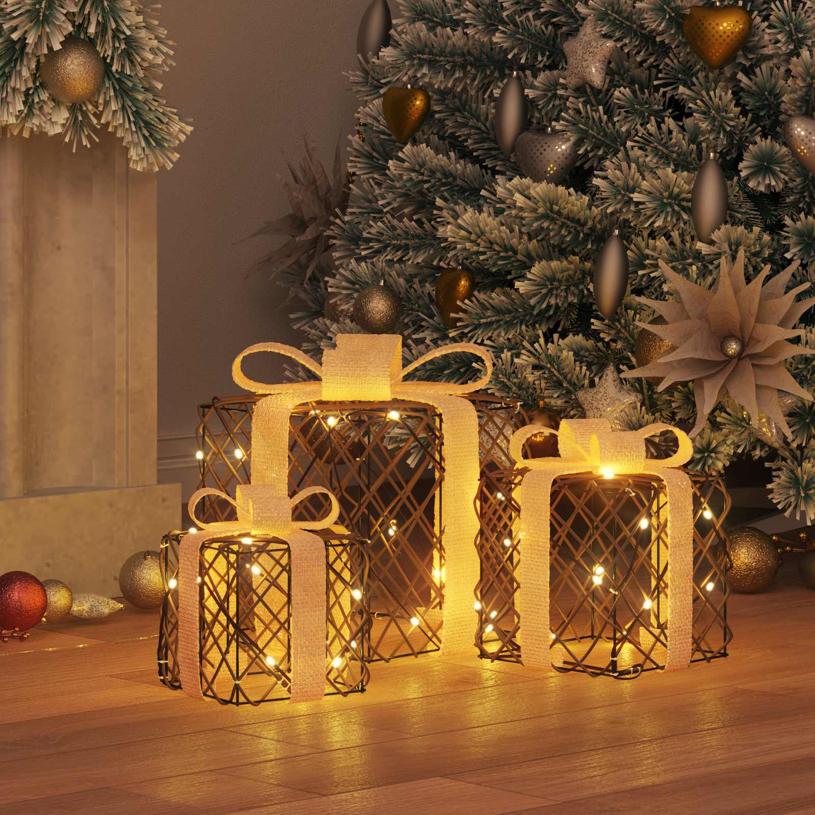 Scatola regalo di Natale illuminata 3 pz 150 LED Bianco caldo