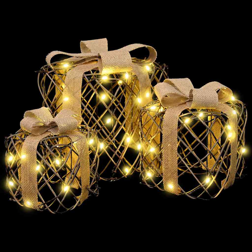 Scatola regalo di Natale illuminata 3 pz 150 LED Bianco caldo