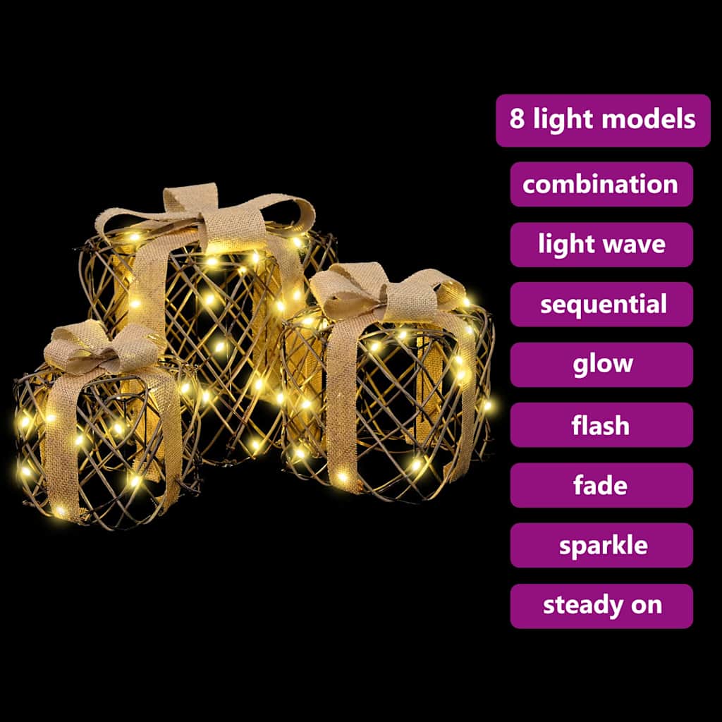 Scatola regalo di Natale illuminata 3 pz 150 LED Bianco caldo