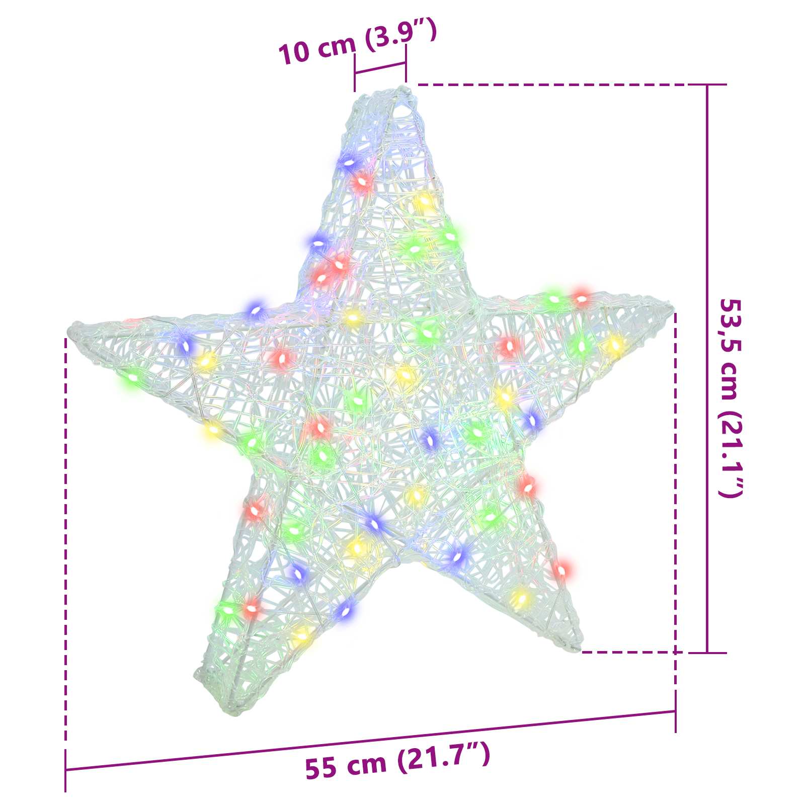 Stella 3D 50 LED Multicolore 55 x 53.5 x 10 cm Acrilico