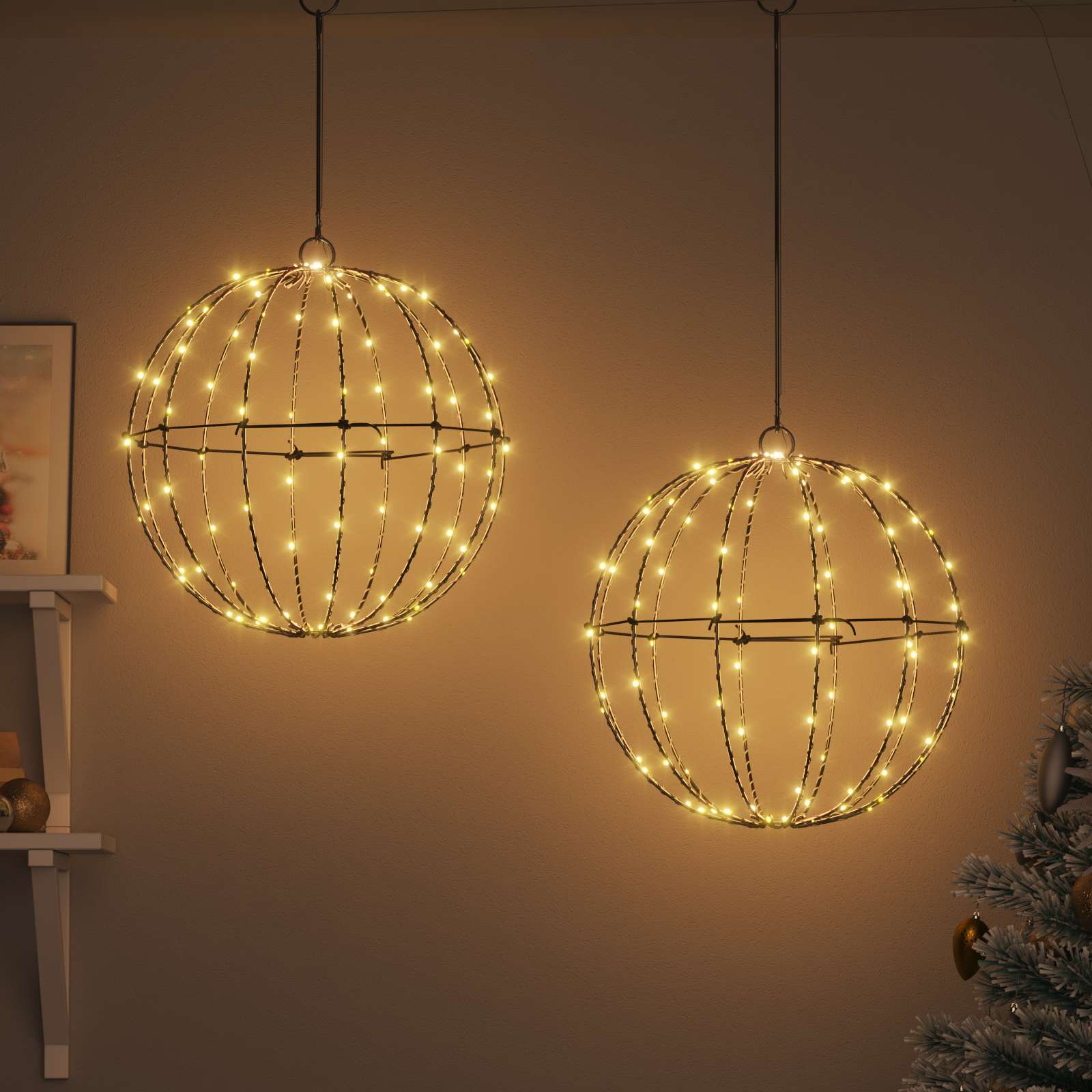Palla 2 pz Bianco caldo 40 x 40 x 42 cm Metallo 192 LED