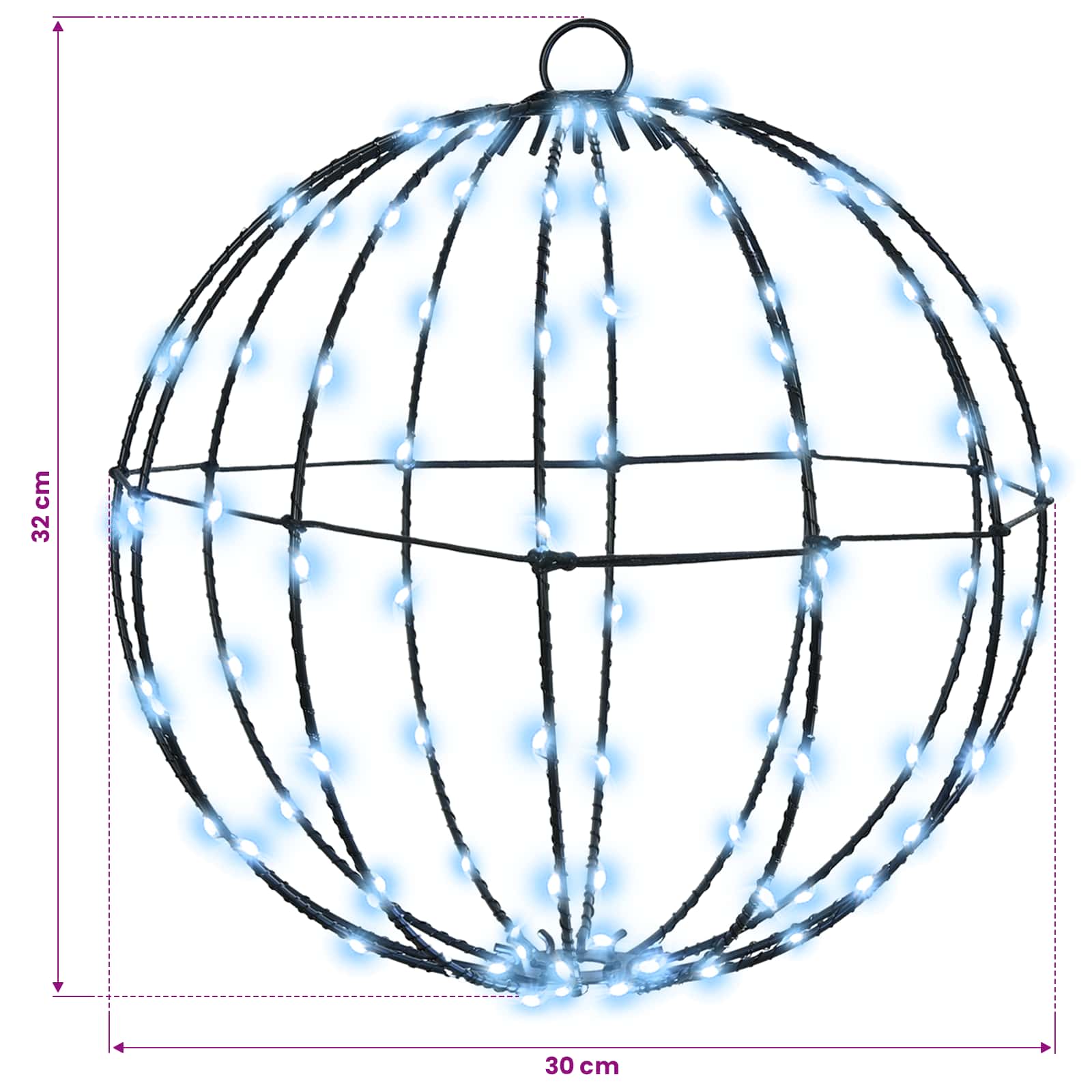 Palla 2 pz Bianco freddo 30 x 30 x 32 cm Metallo 192 LED