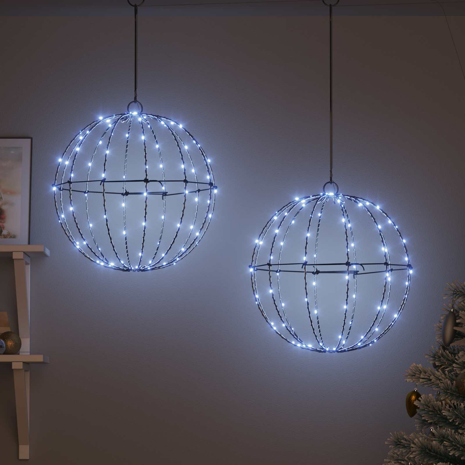Palla 2 pz Bianco freddo 40 x 40 x 42 cm Metallo 192 LED