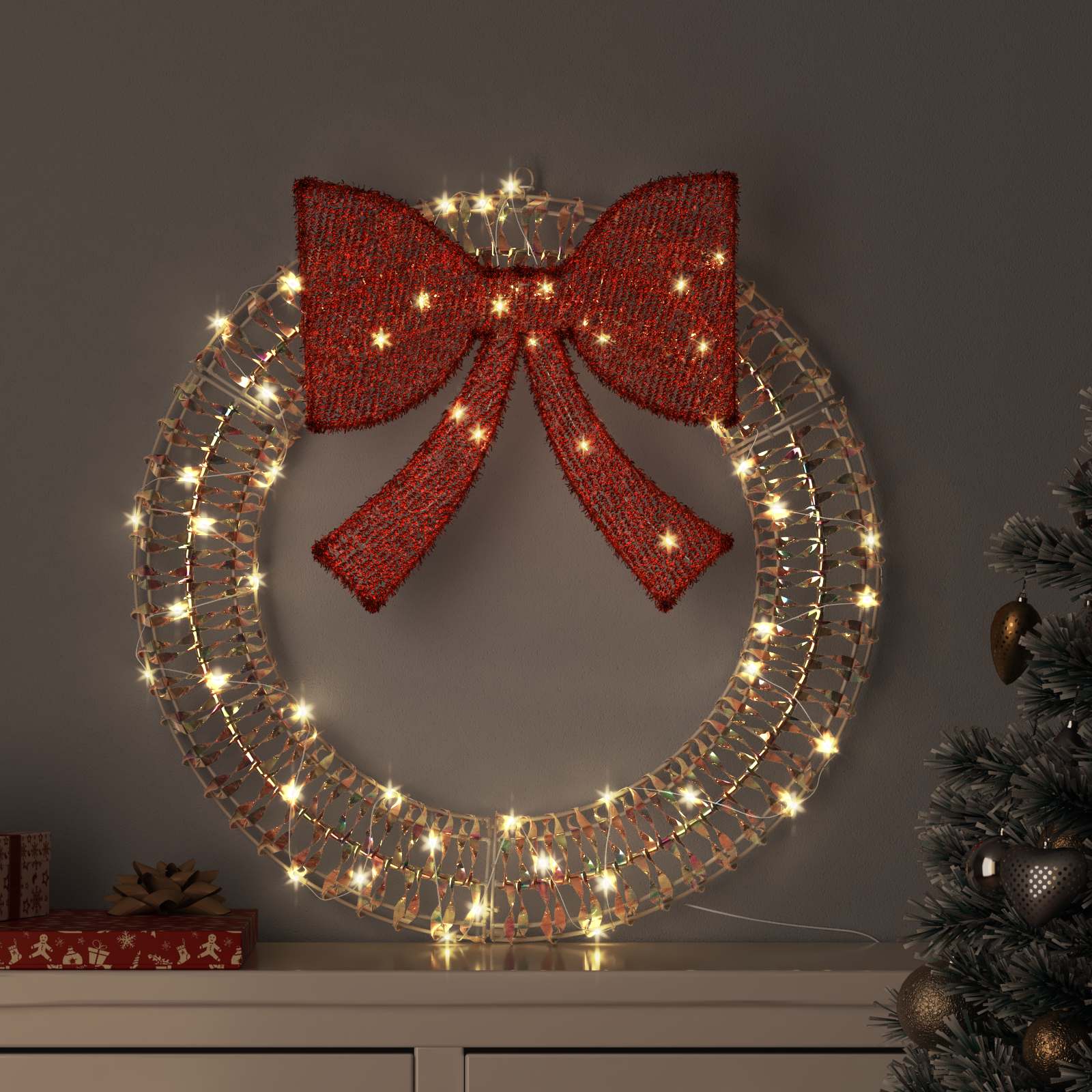 Ghirlanda 60 LED Bianco caldo 76 x 76 x 8 cm PET