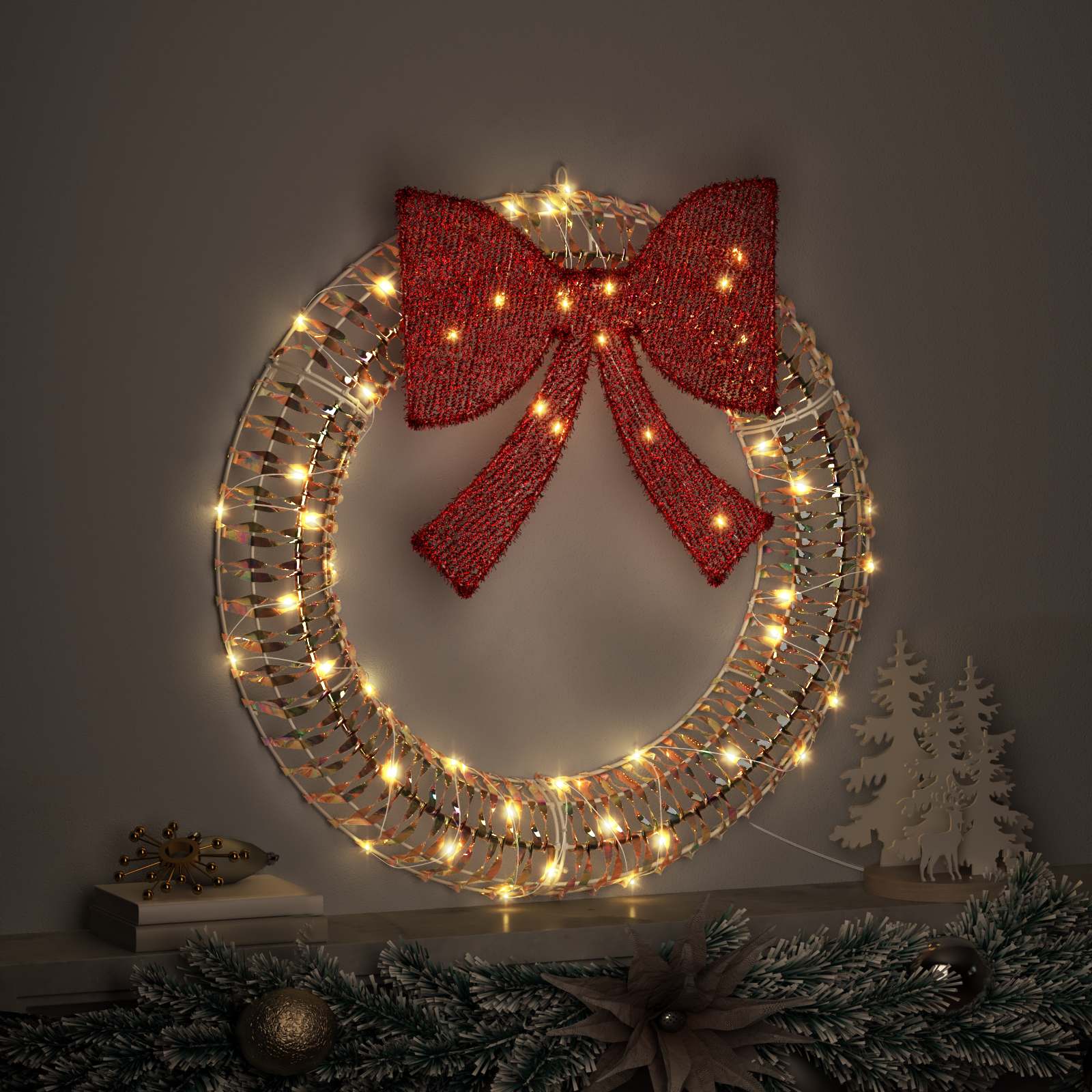 Ghirlanda 60 LED Bianco caldo 76 x 76 x 8 cm PET