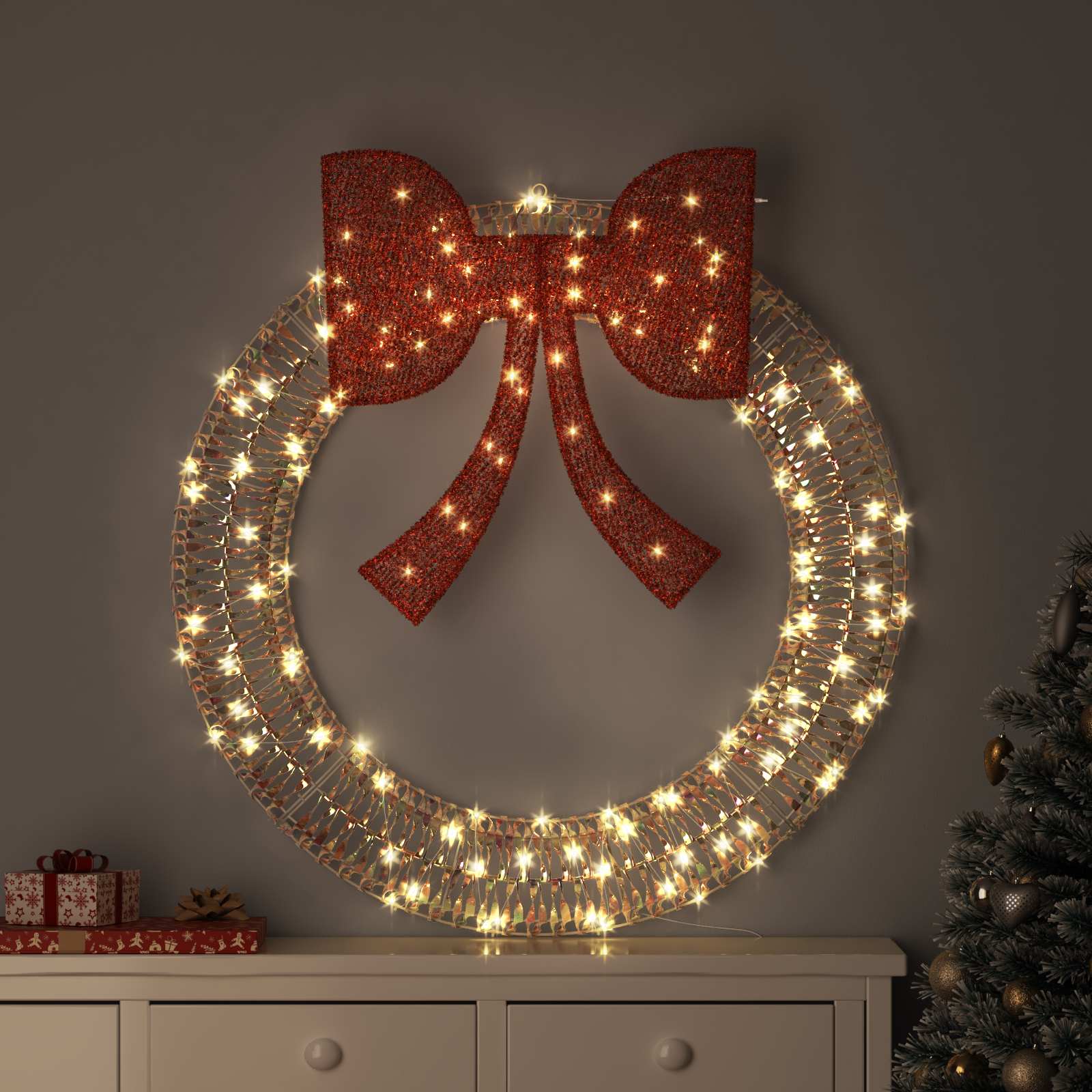 Ghirlanda 150 LED Bianco caldo 121 x 121 x 10 cm PET