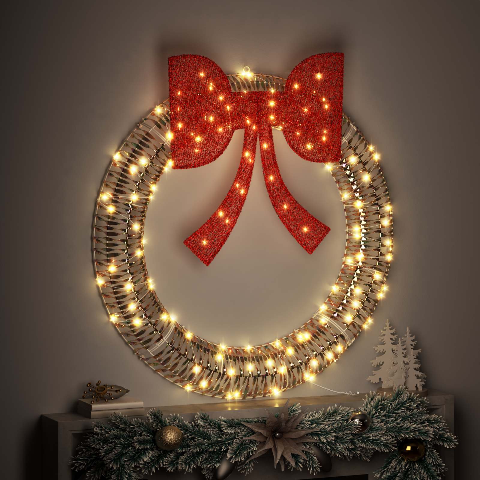 Ghirlanda 150 LED Bianco caldo 121 x 121 x 10 cm PET