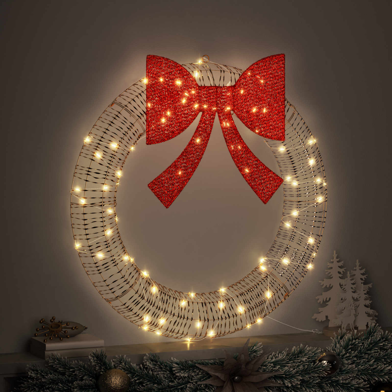 Ghirlanda 60 LED Bianco caldo 76 x 76 x 8 cm PET