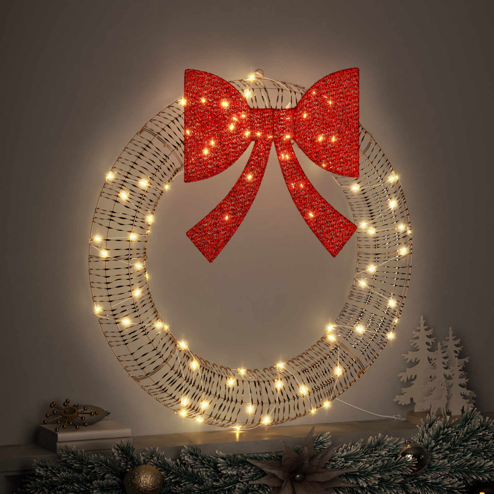 Ghirlanda 80 LED Bianco caldo 91 x 91 x 9 cm PET