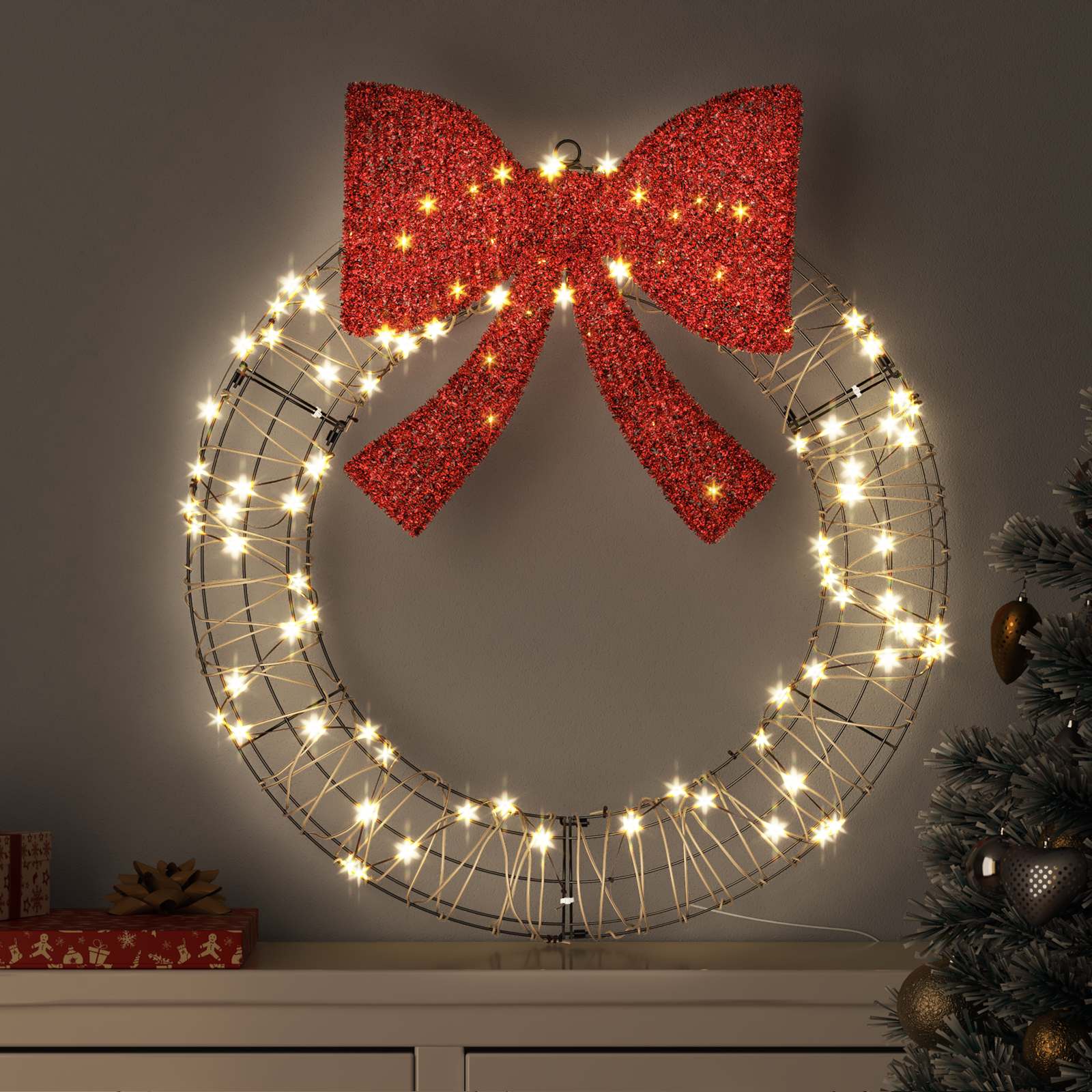 Ghirlanda 60 LED Bianco caldo 75 x 75 x 8 cm Rattan