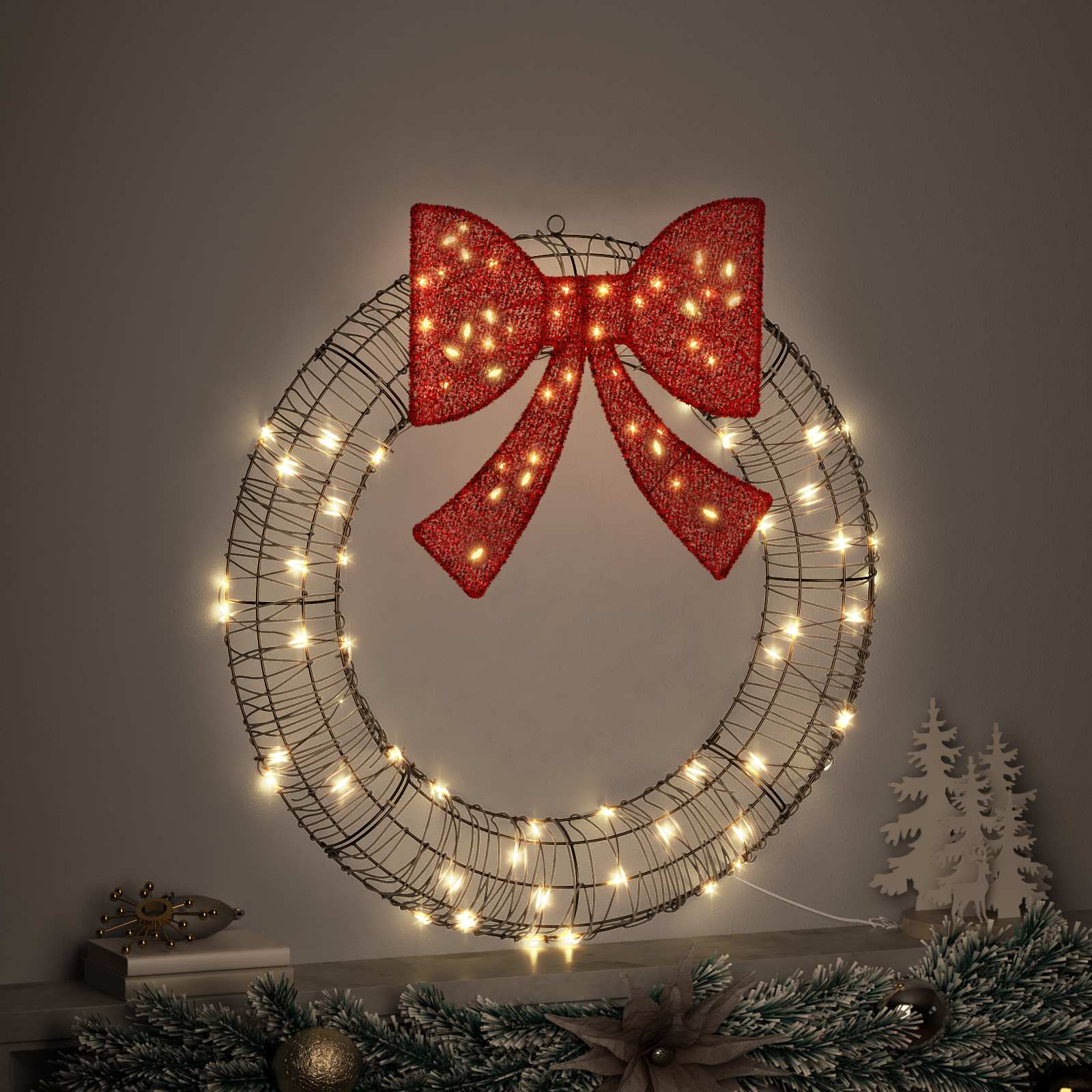 Ghirlanda 80 LED Bianco caldo 90 x 90 x 9 cm Rattan