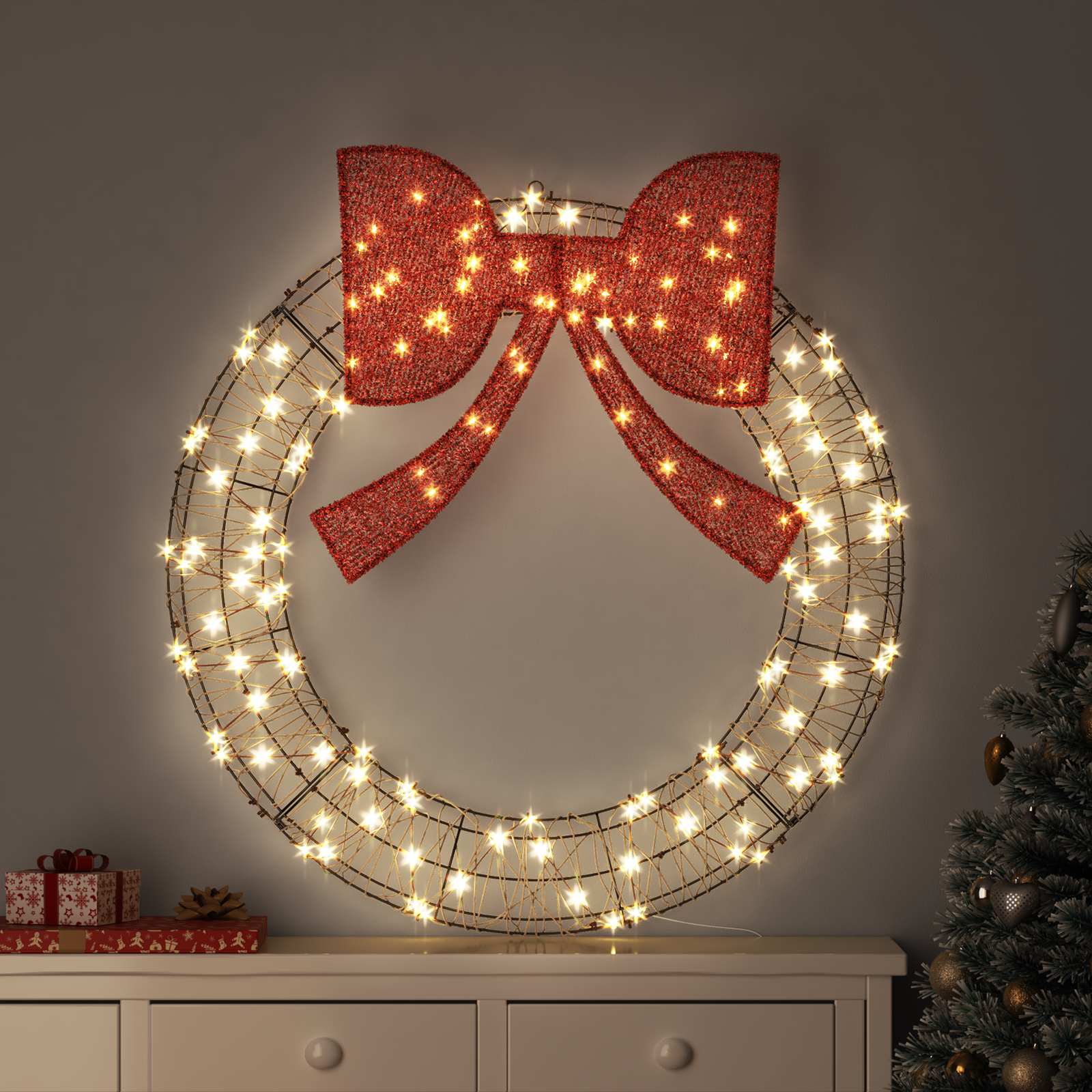 Ghirlanda 150 LED Bianco caldo 121 x 121 x 10 cm Rattan