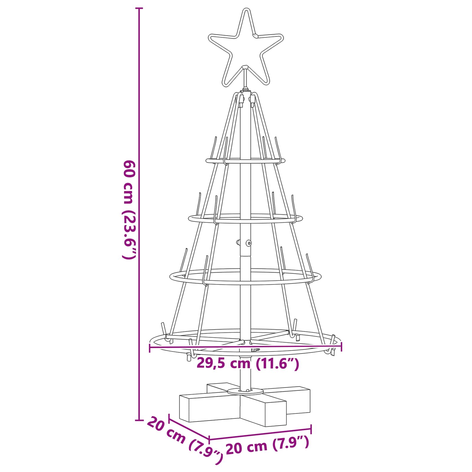 Albero a Cono di Natale con supporto Nero 60 cm Acciaio