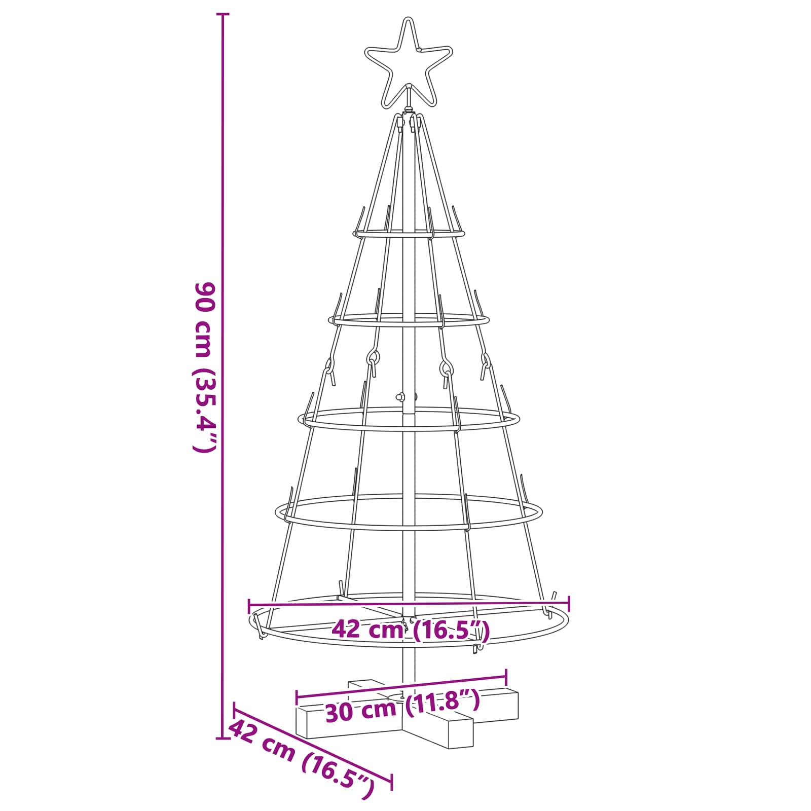 Albero a Cono di Natale con supporto Nero 90 cm Acciaio