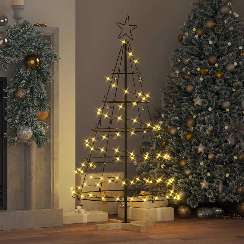 Albero a Cono di Natale con supporto Nero 126 cm Acciaio