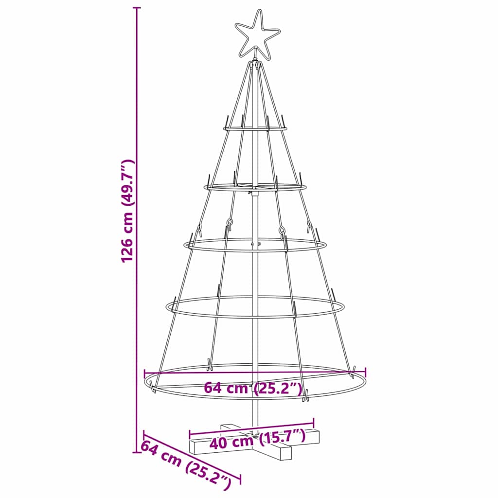 Albero a Cono di Natale con supporto Nero 126 cm Acciaio
