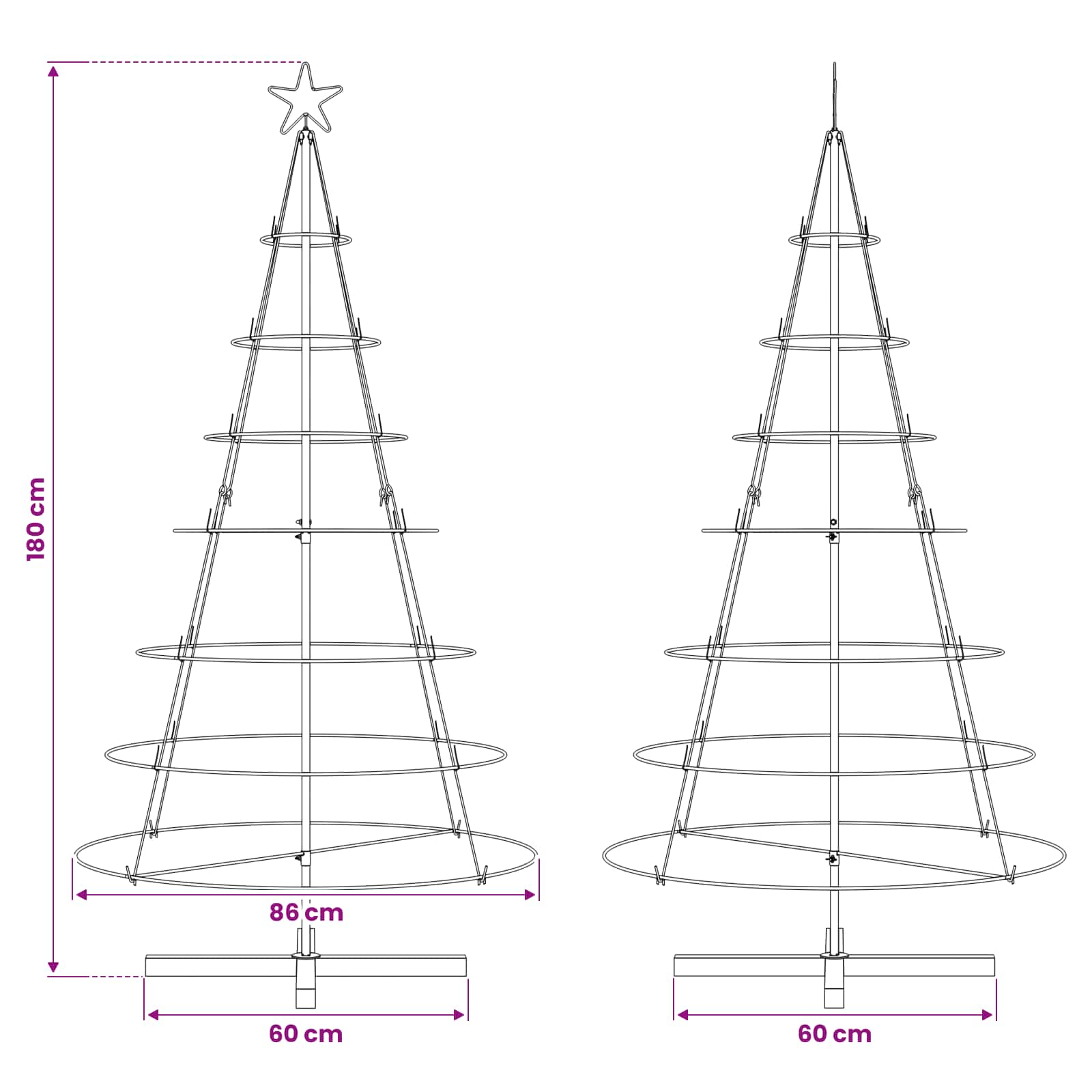 Albero a Cono di Natale con supporto Nero 180,5 cm Acciaio