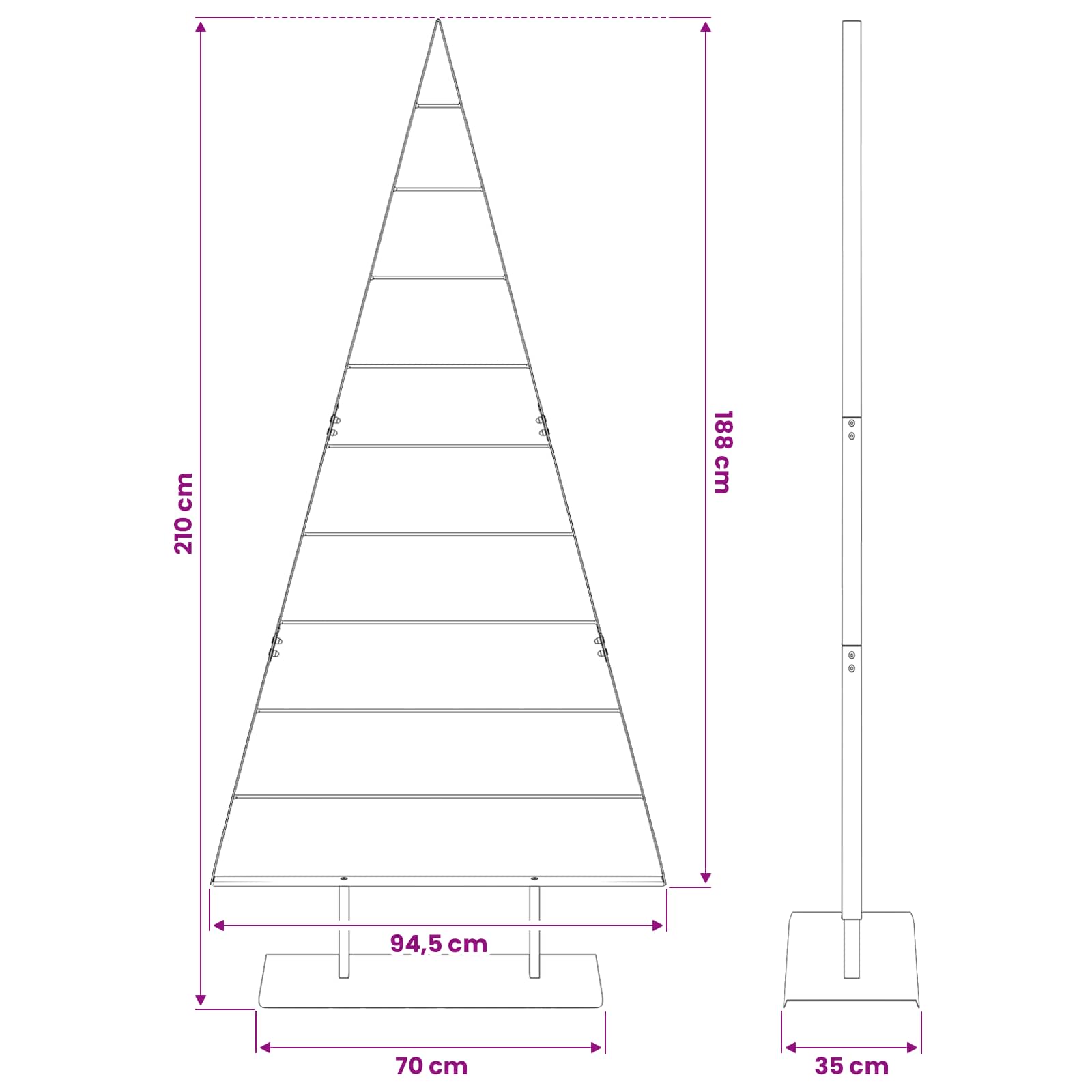 Albero di Natale in metallo con supporto Nero 210 cm Acciaio
