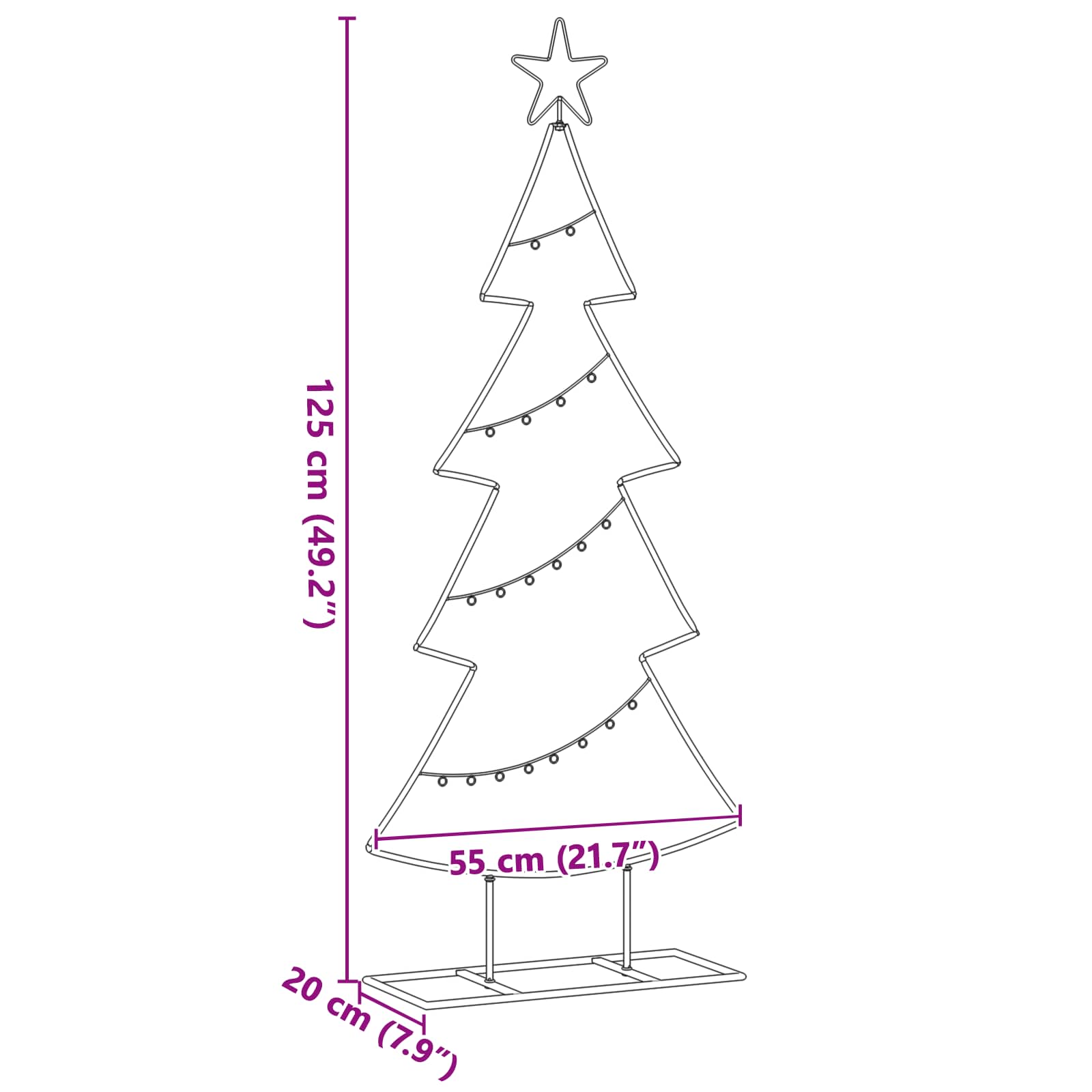 Albero di Natale in metallo Nero 125 cm Acciaio