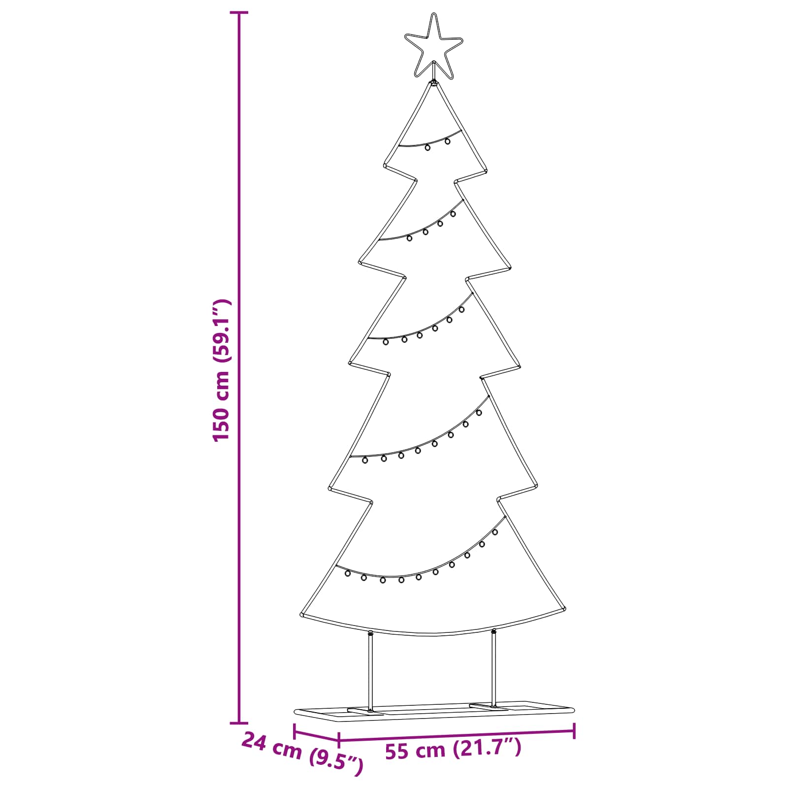 Albero di Natale in metallo Nero 150 cm Acciaio