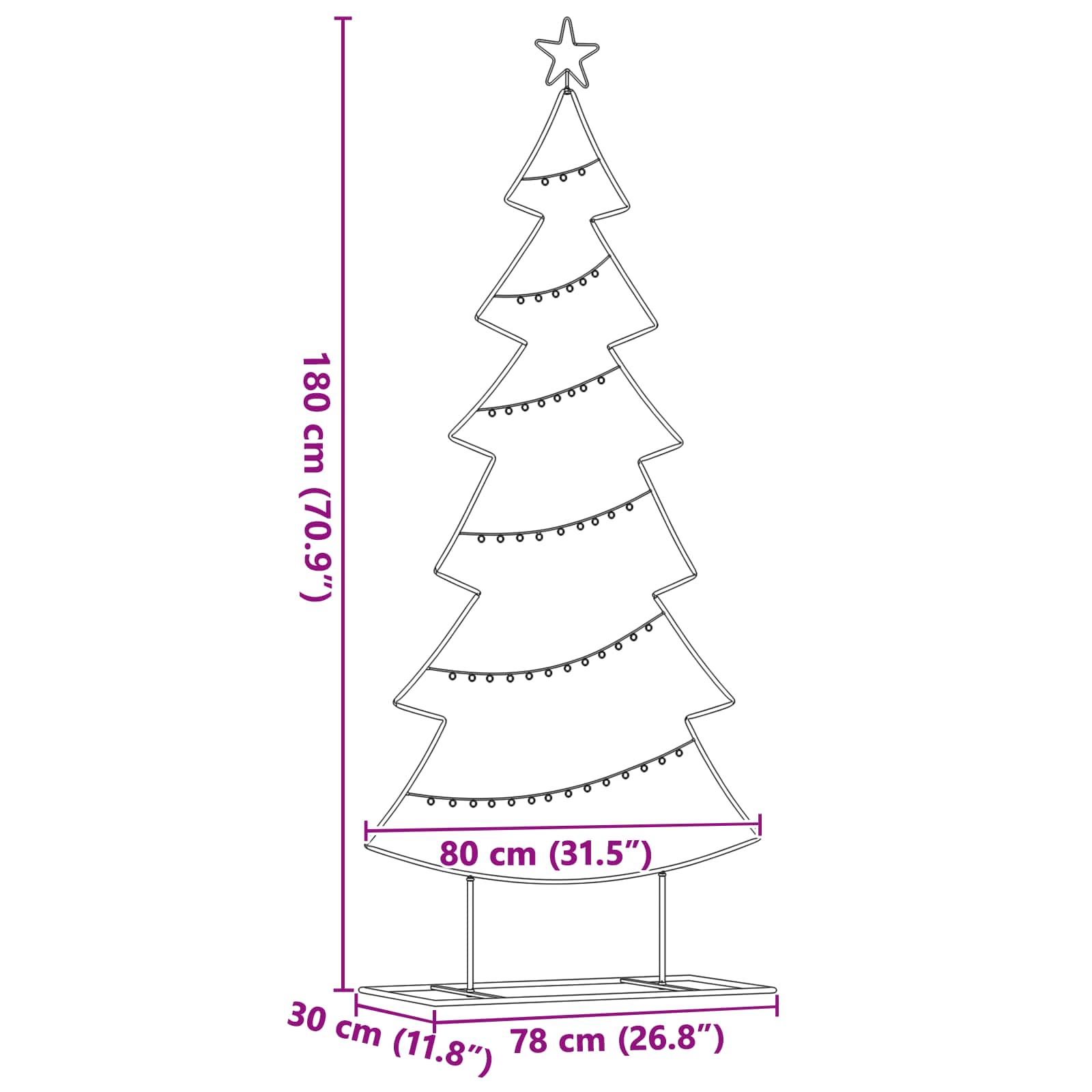 Albero di Natale in metallo Nero 180 cm Acciaio