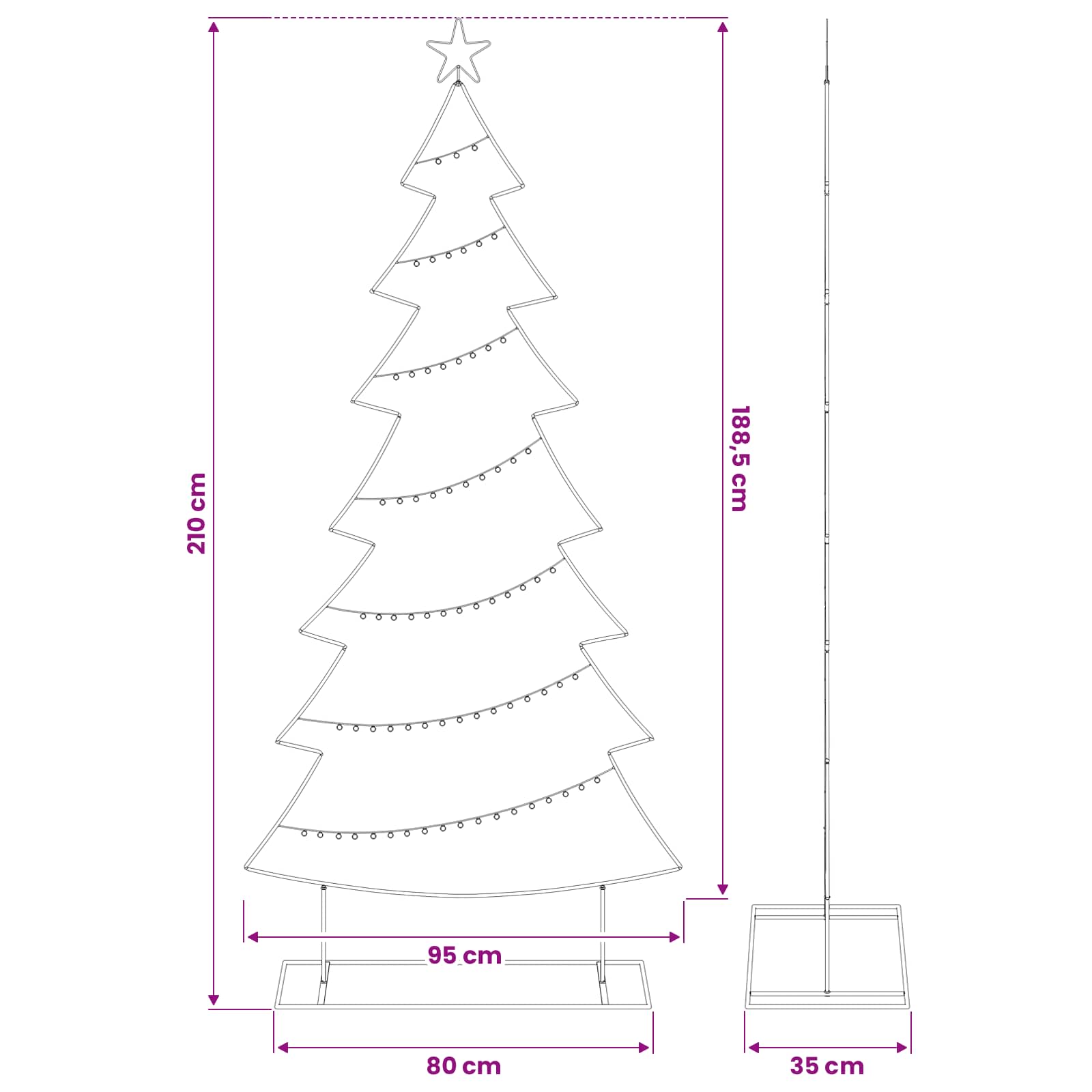 Albero di Natale in metallo Nero 210 cm Acciaio