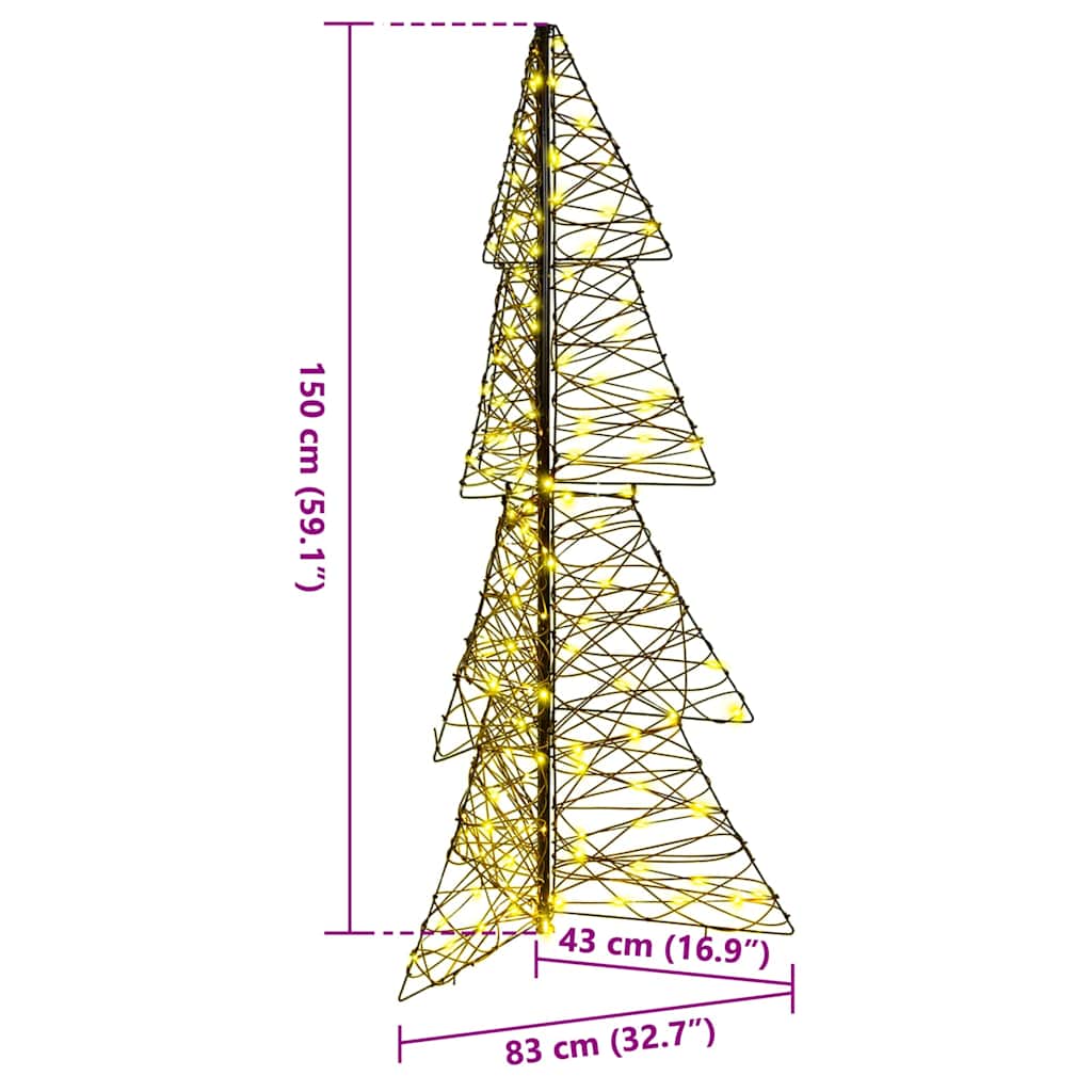 Albero di Natale 160 LED Bianco caldo 150 cm Rattan