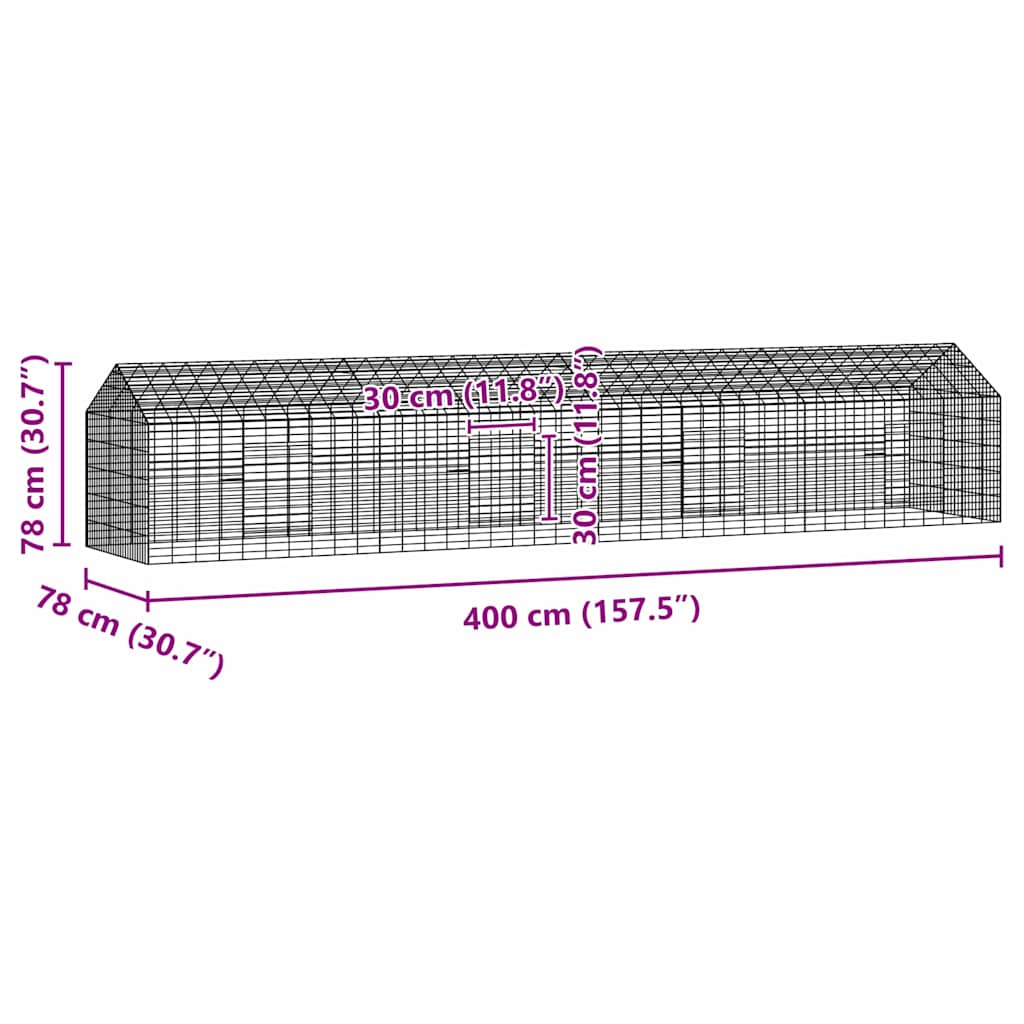 Gabbia per Conigli Argento 400 x 78 x 78 cm Acciaio zincato