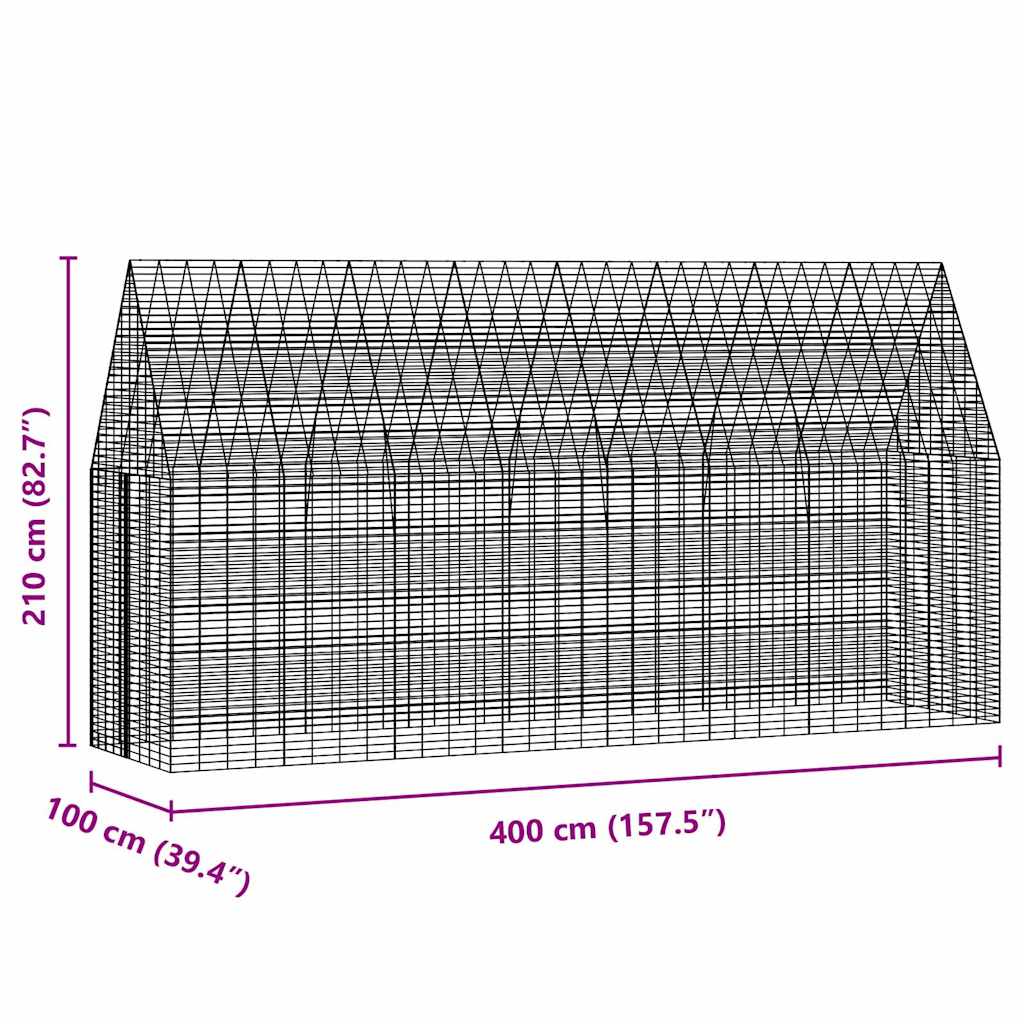 Gabbia per Conigli Argento 400 x 100 x 210 cm Acciaio zincato