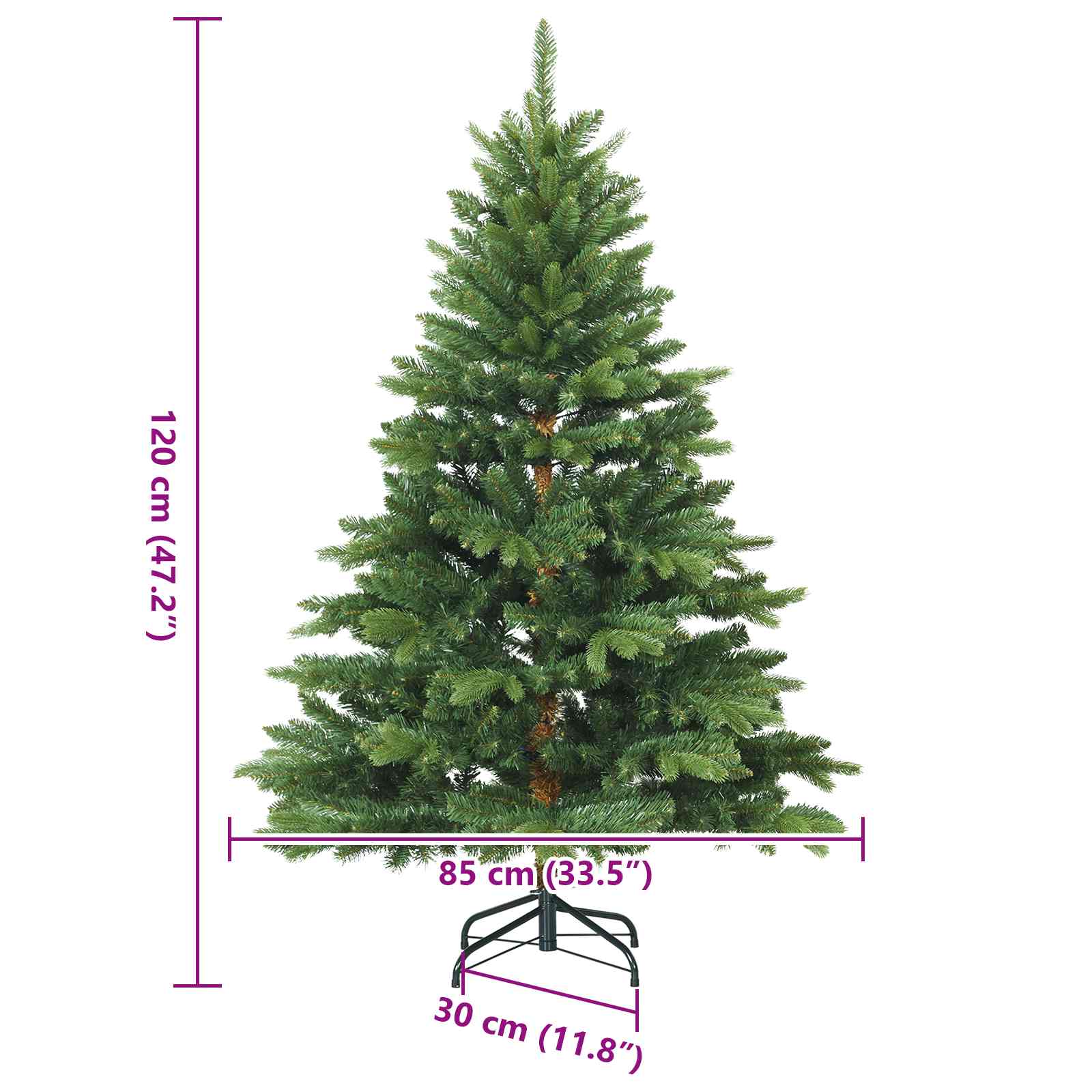 Albero di Natale Artificiale con Rami Pieghevoli Verde 120 cm