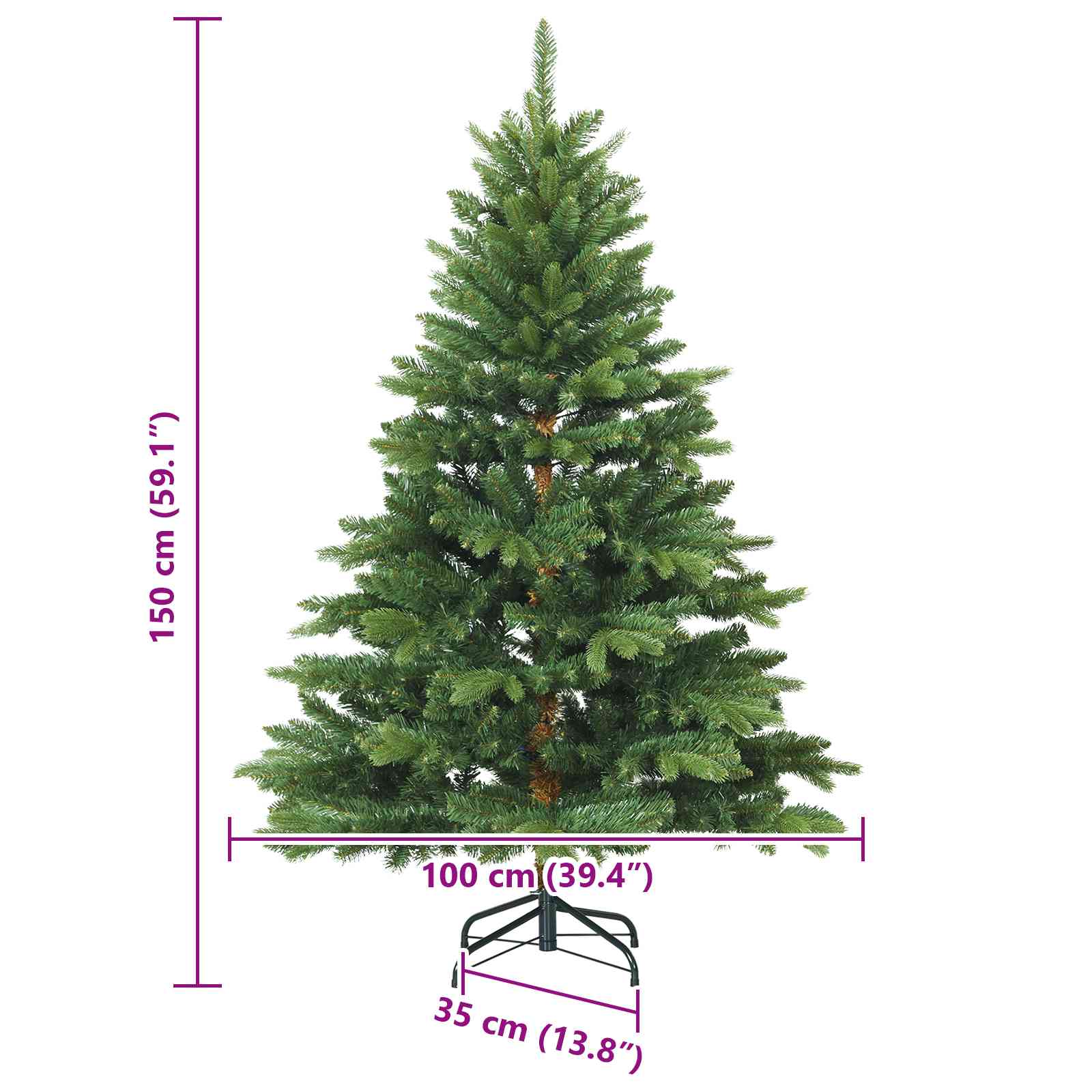 Albero di Natale Artificiale con Rami Pieghevoli Verde 150 cm