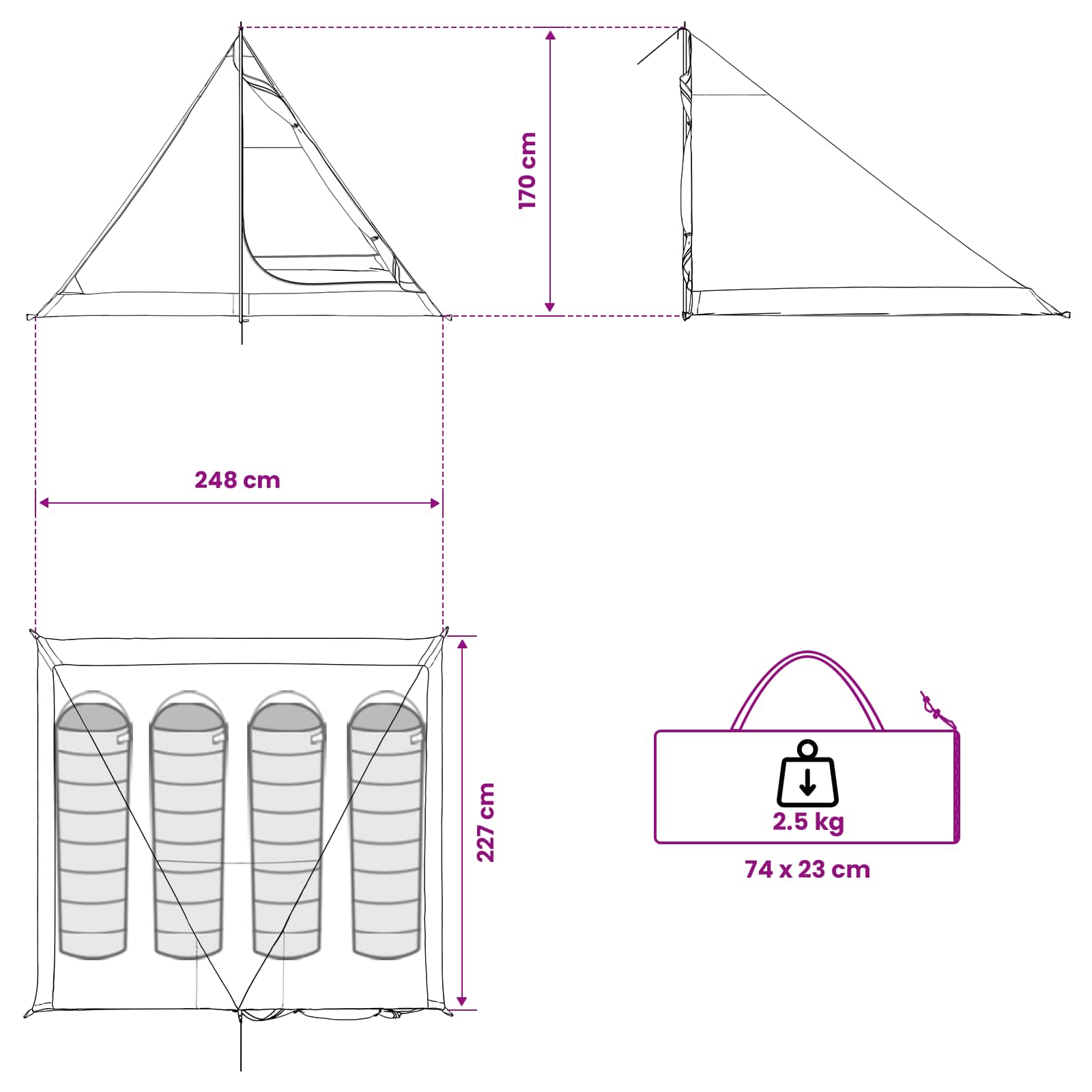 Tenda da backpacking 4 persona Verde Oliva