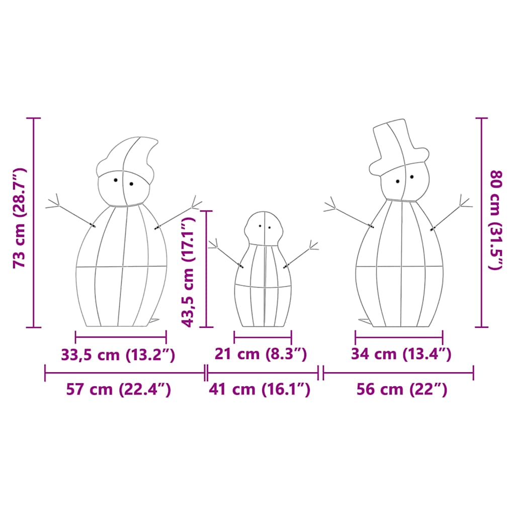 Familia di Pupazzi di Neve Illuminati 3 pz Bianco caldo