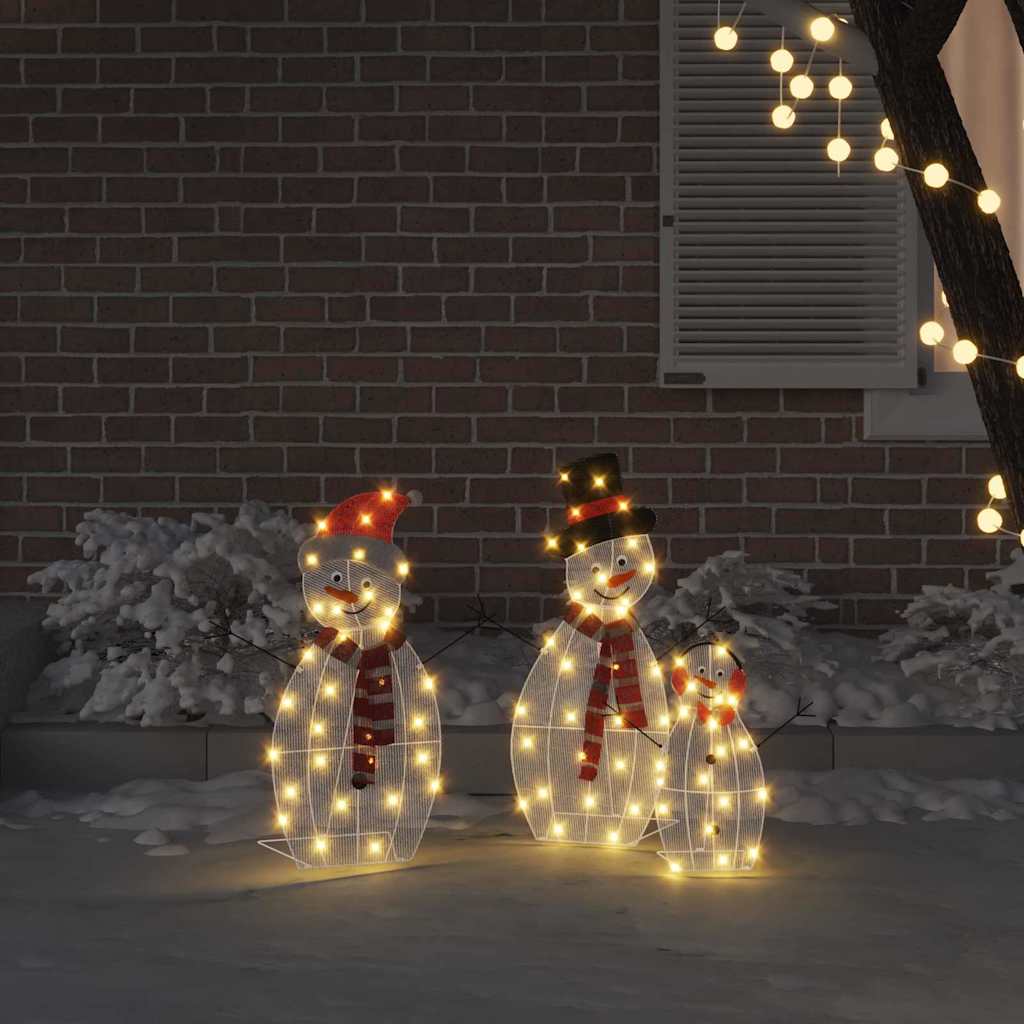 Familia di Pupazzi di Neve Illuminati 3 pz Bianco caldo