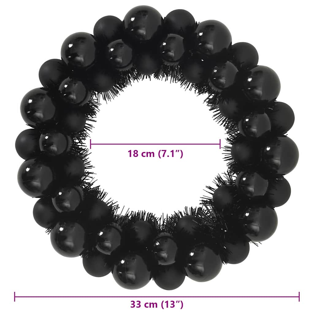 Corone di Palline di Natale 2 pz Nero 33 x 33 x 7 cm