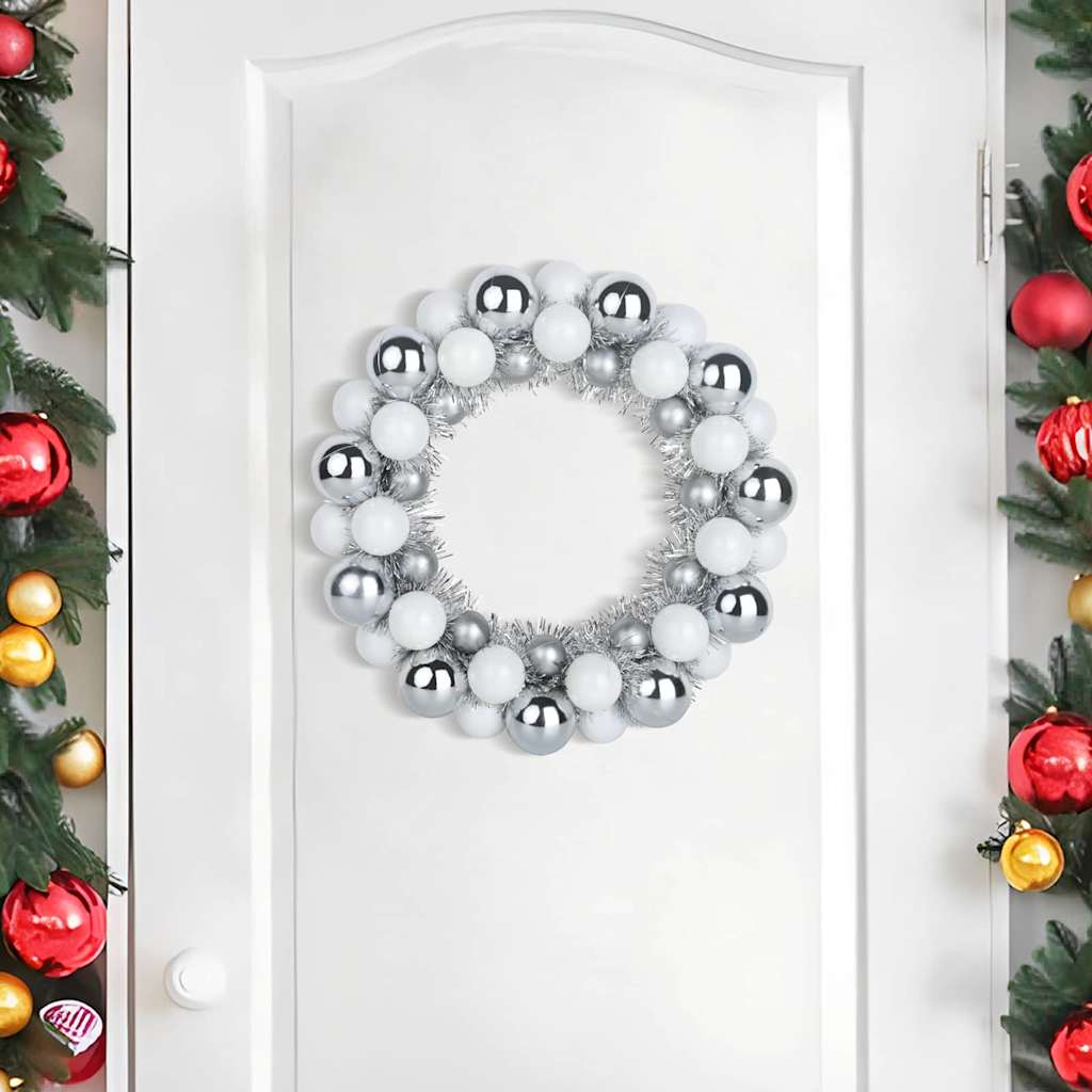 Corone di Palline di Natale 2 pz Bianco e Argento Polistirolo