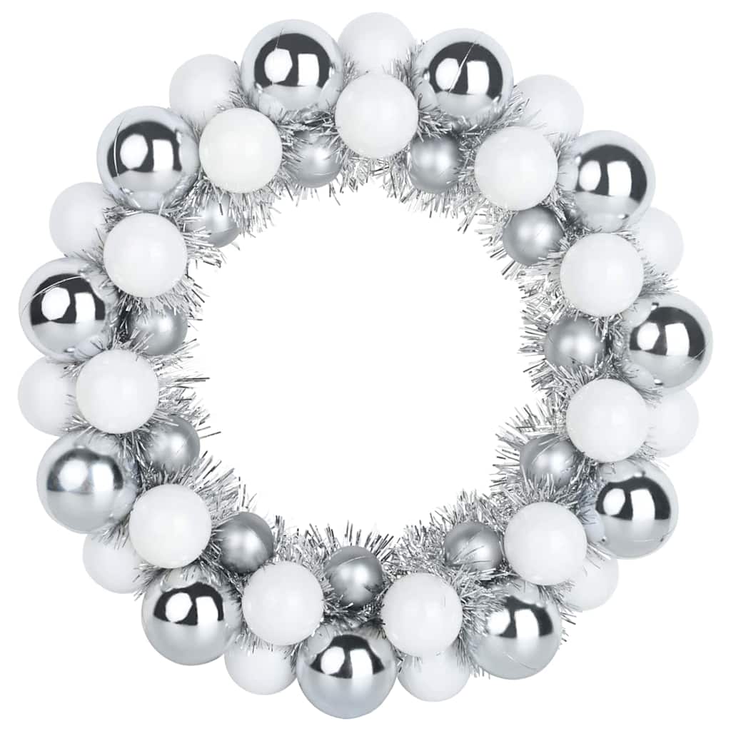 Corone di Palline di Natale 2 pz Bianco e Argento Polistirolo